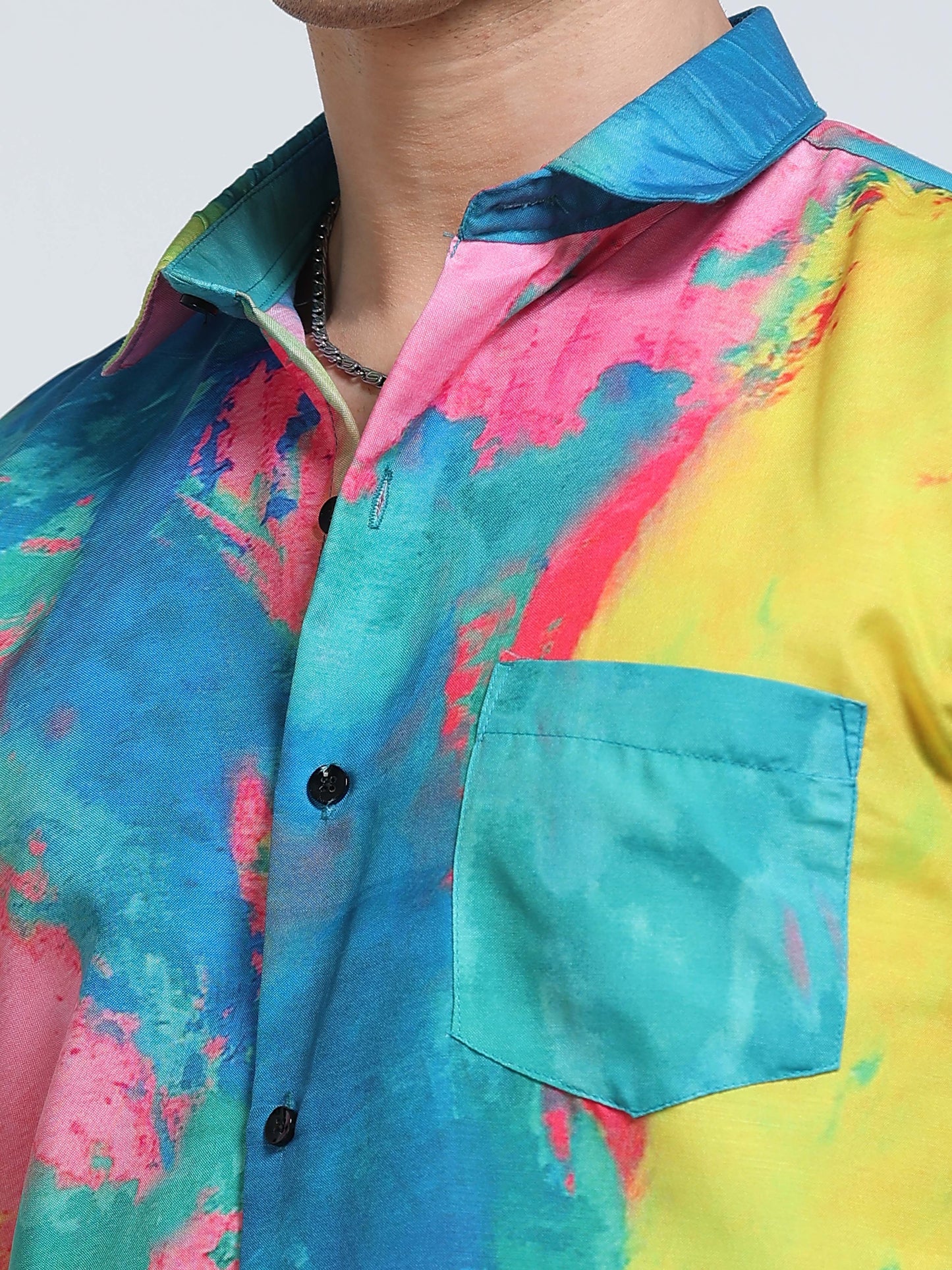 Men's Rayan Multicolour Tie-Dye Abstract Printed Half Sleeve Shirt