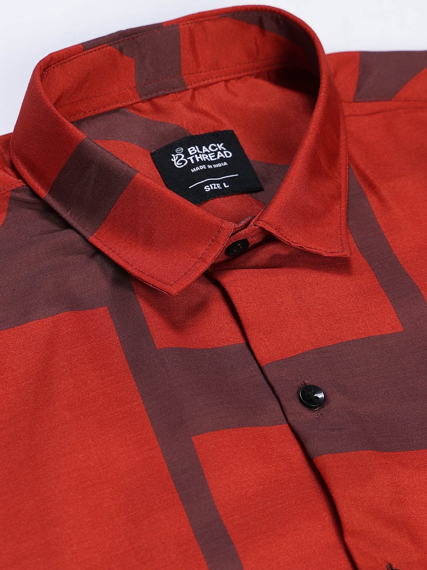 Men's Rayan Red Abstract Geometric Block Printed Half Sleeve Shirt