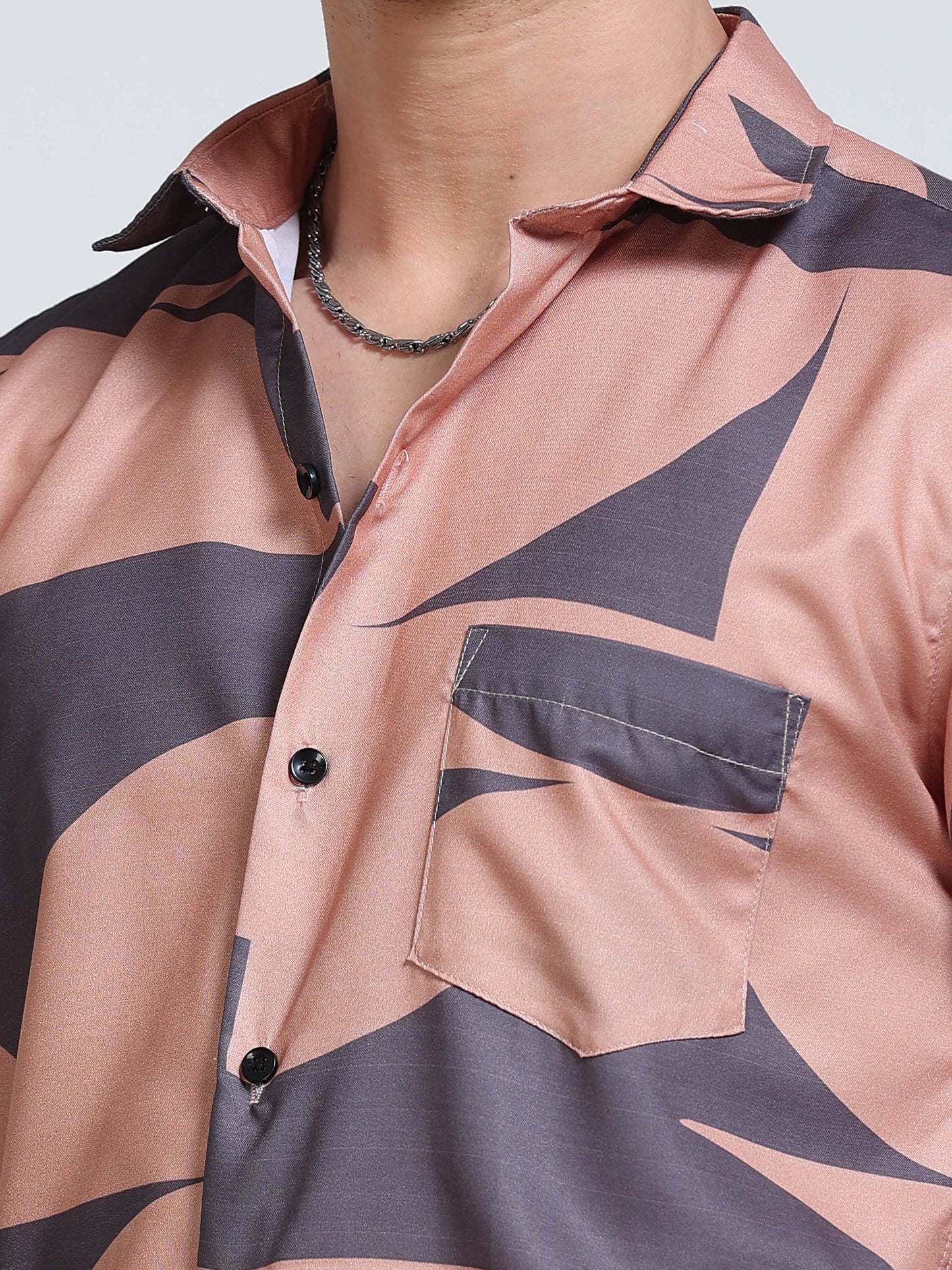 Men's Rayan Peach Abstract Curved Geometric Printed Half Sleeve Shirt