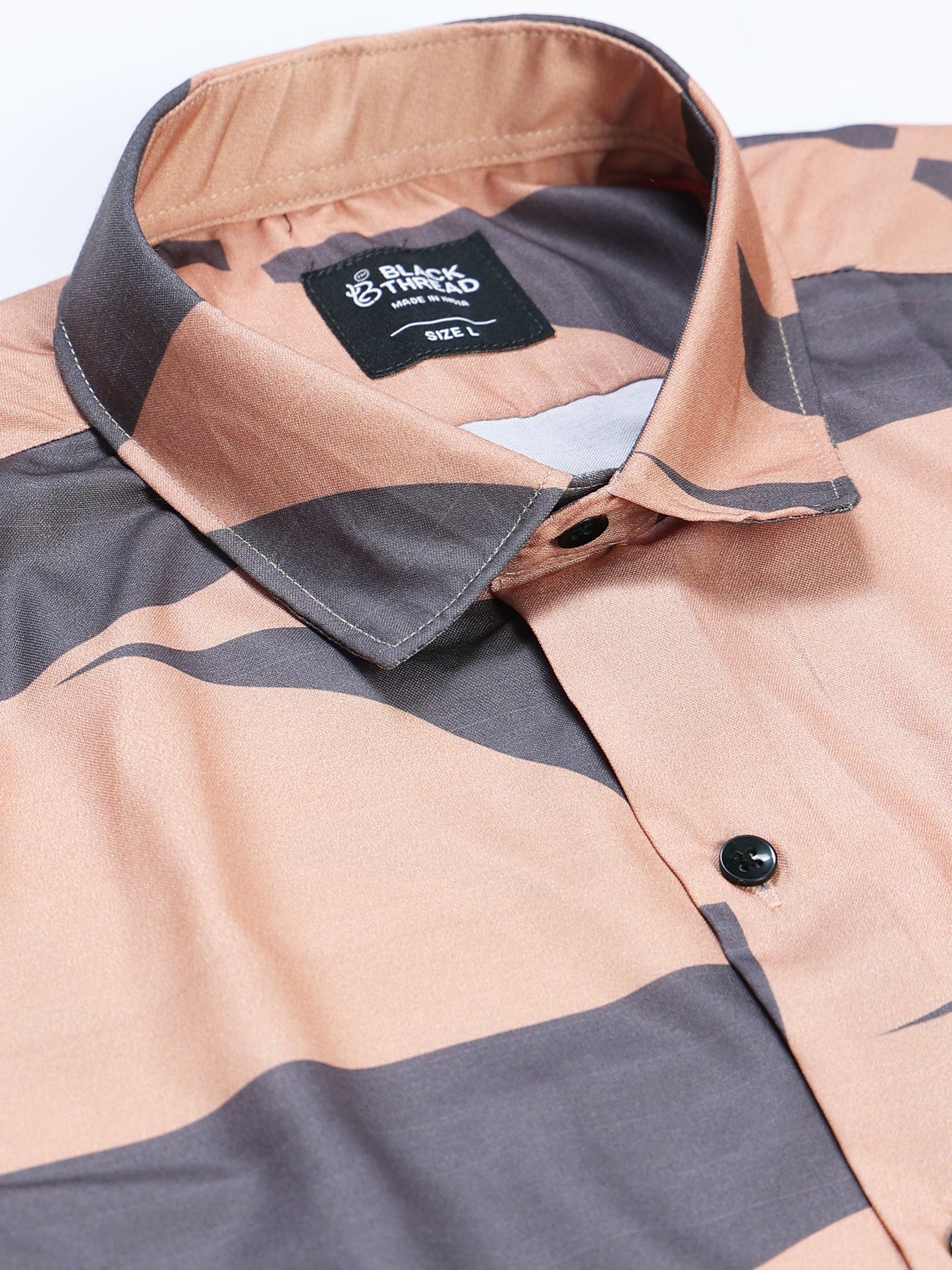 Men's Rayan Peach Abstract Curved Geometric Printed Half Sleeve Shirt