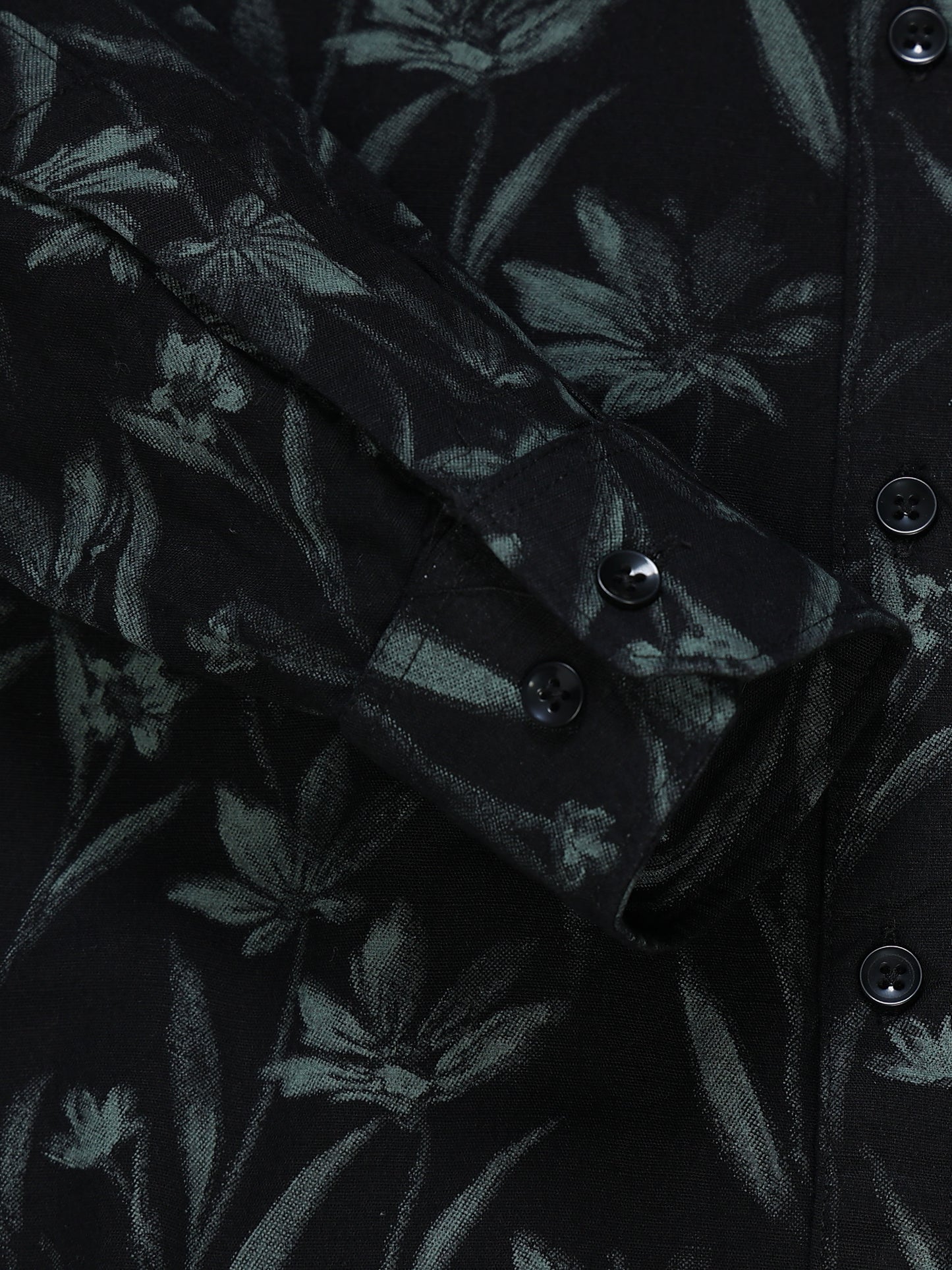 Men's Linen Black Dark Green Tropical Printed Shirt