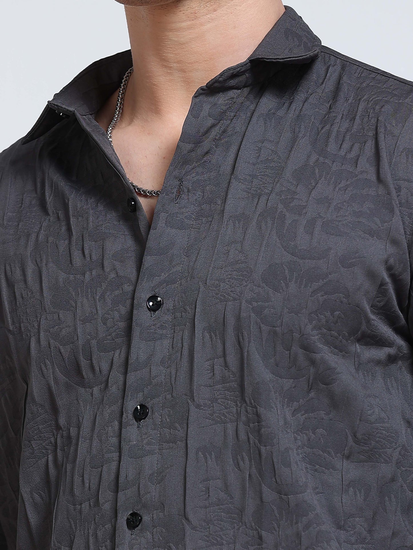 Men's Charcoal Grey Paisley Textured Casual Shirt