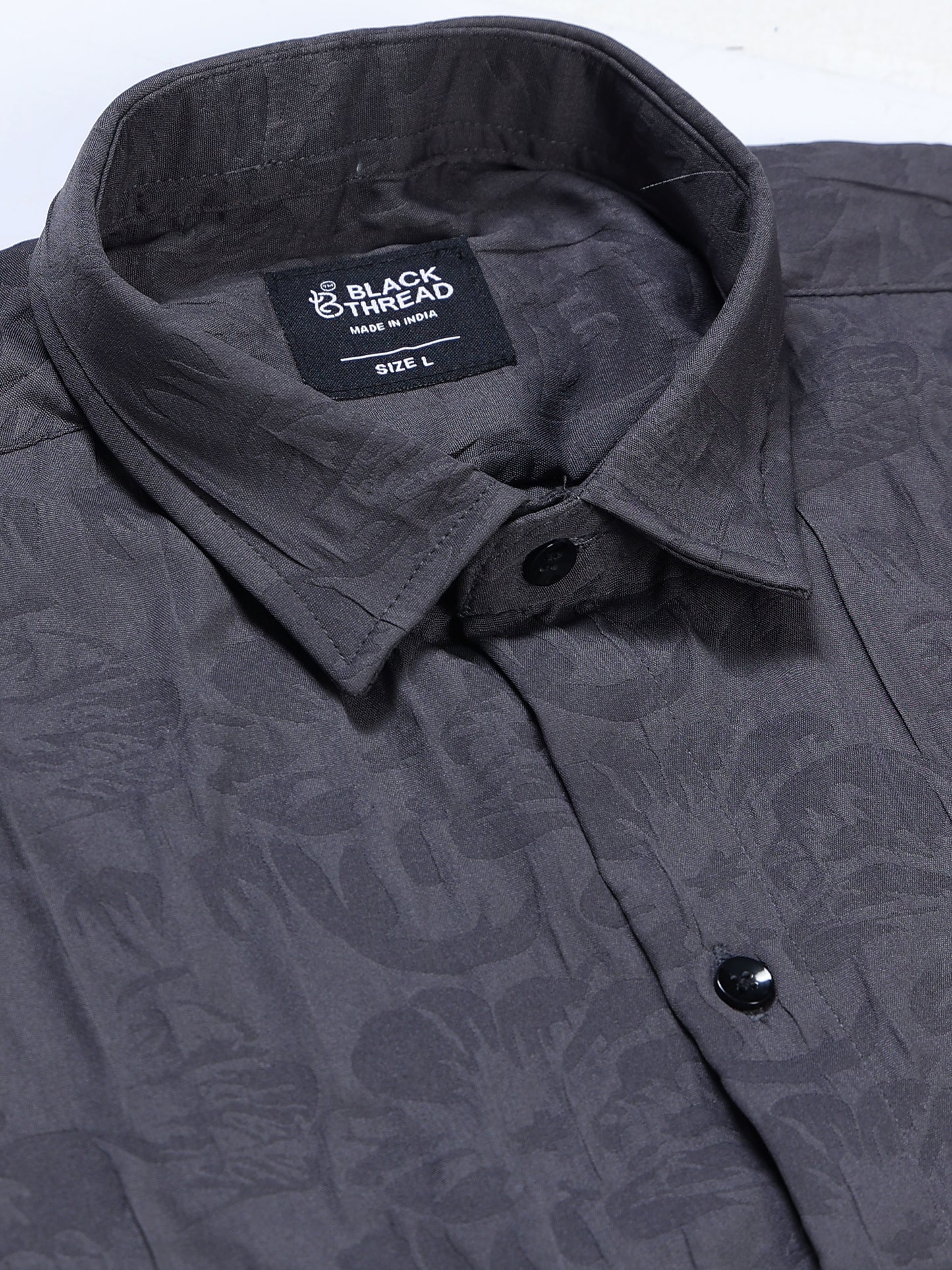 Men's Dark Charcoal Grey Abstract Crinkle Textured Casual Shirt