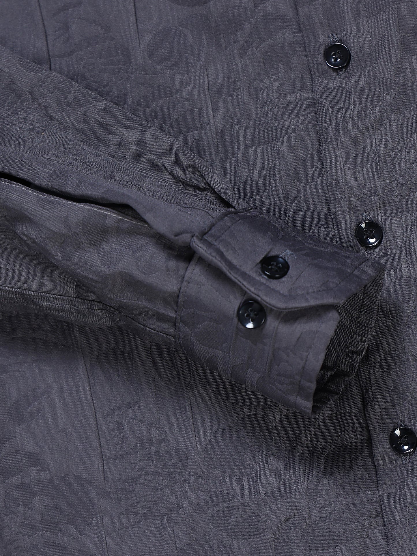 Men's Dark Charcoal Grey Abstract Crinkle Textured Casual Shirt
