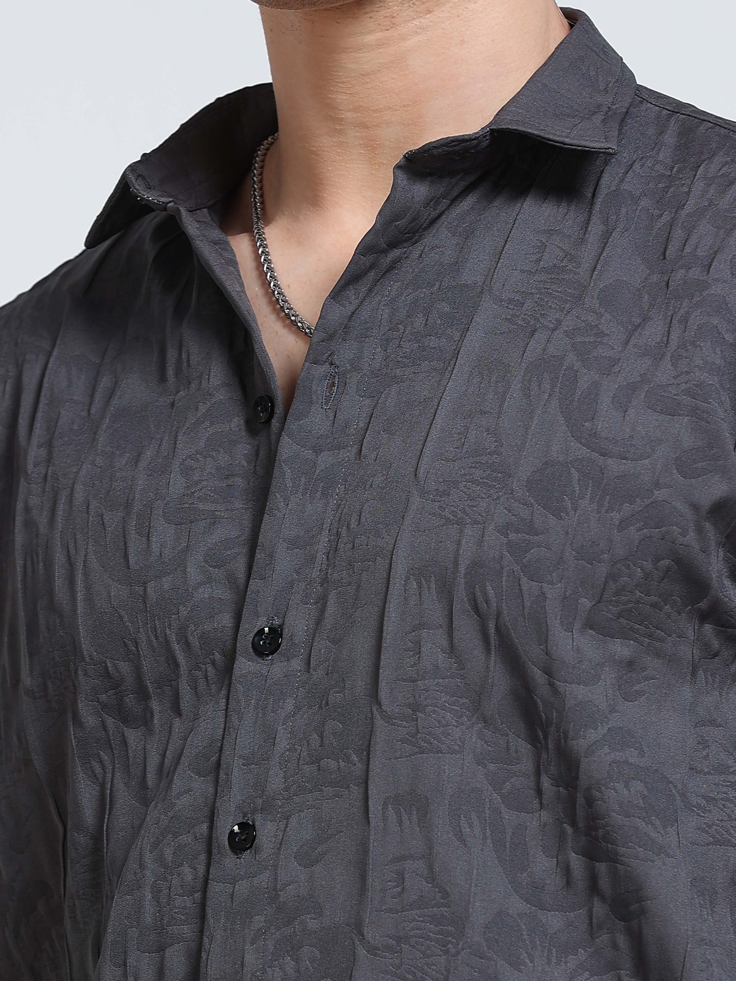 Men's Steel Grey Abstract Crinkle Textured Casual Shirt
