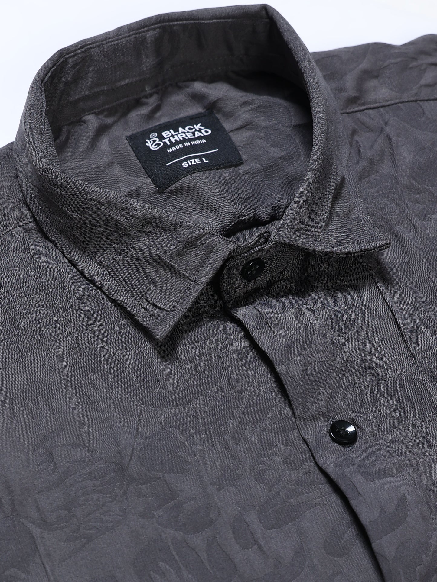 Men's Steel Grey Abstract Crinkle Textured Casual Shirt