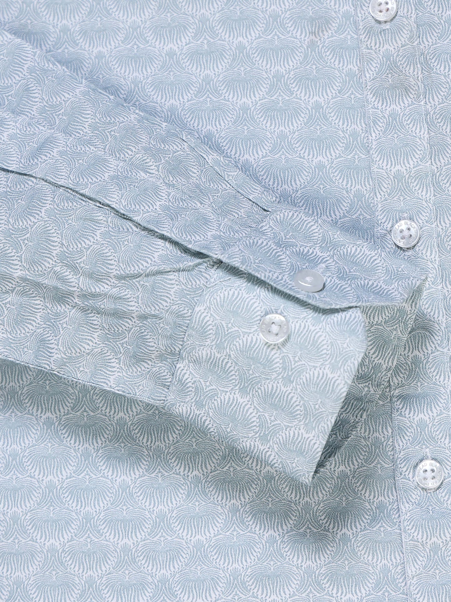 Men's Linen Sky Blue White Micro Fan Geometric Printed Shirt