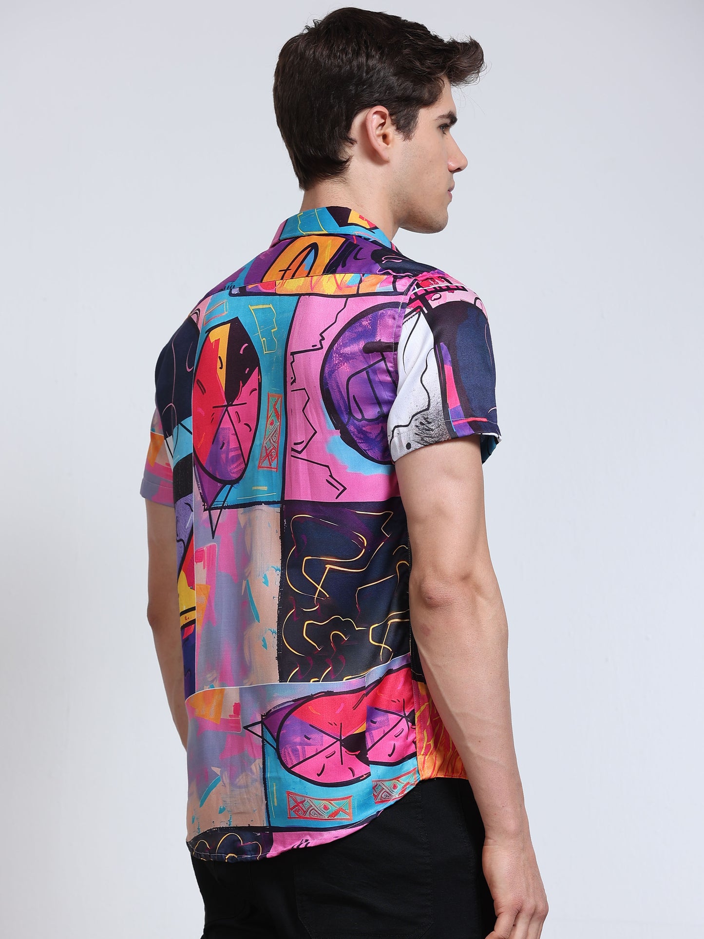 Men's Rayan Multicolour Graffiti Abstract Art Printed Half Sleeve Shirt