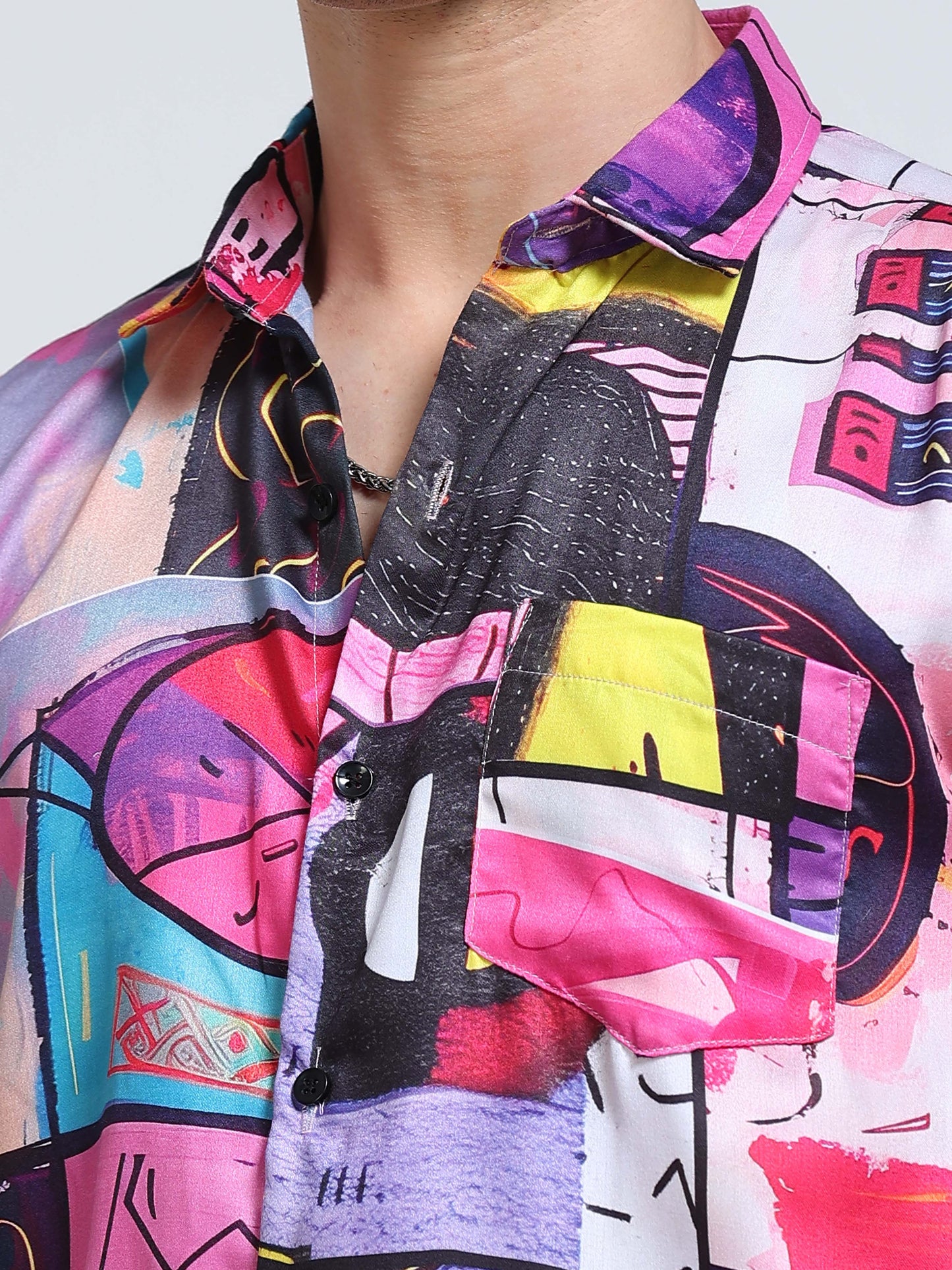 Men's Rayan Multicolour Graffiti Abstract Art Printed Half Sleeve Shirt