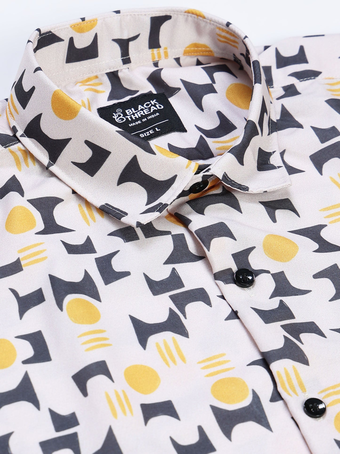 Men's Rayan White Grey Yellow Geometric Mosaic Printed Half Sleeve Shirt