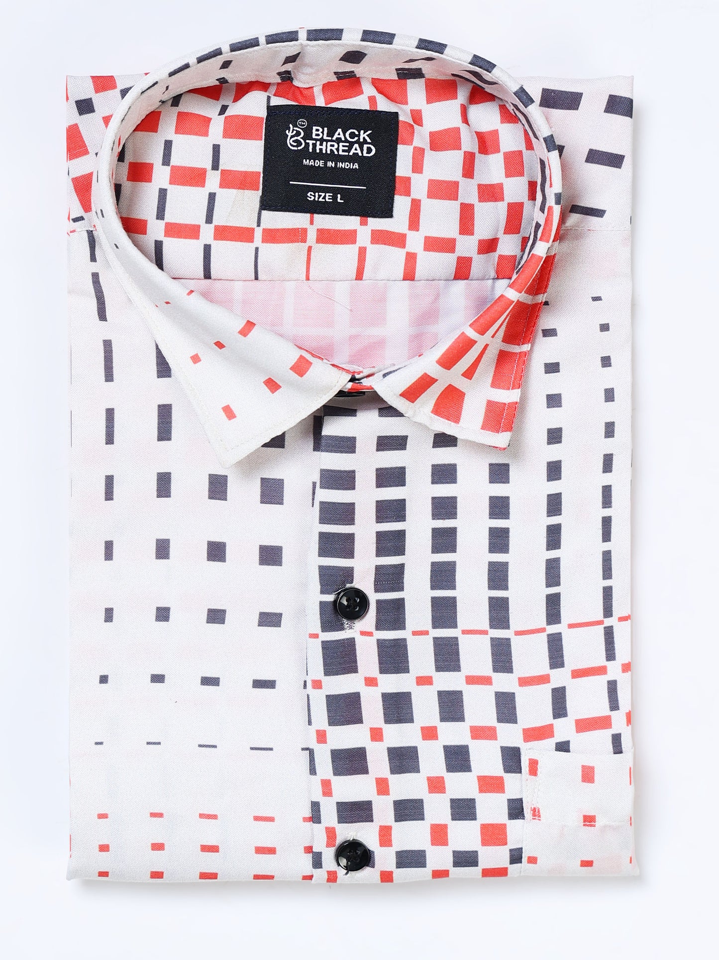 Men's Rayan White Red Grey Pixel Square Grid Printed Half Sleeve Shirt