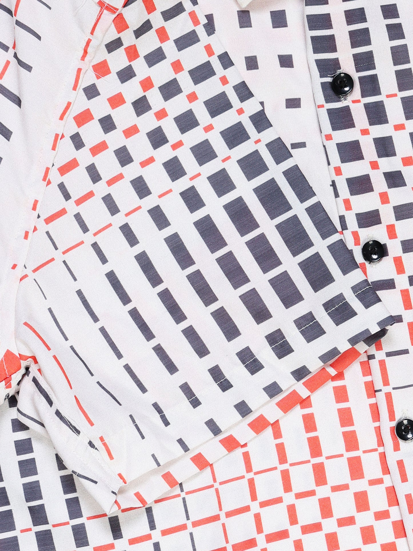 Men's Rayan White Red Grey Pixel Square Grid Printed Half Sleeve Shirt