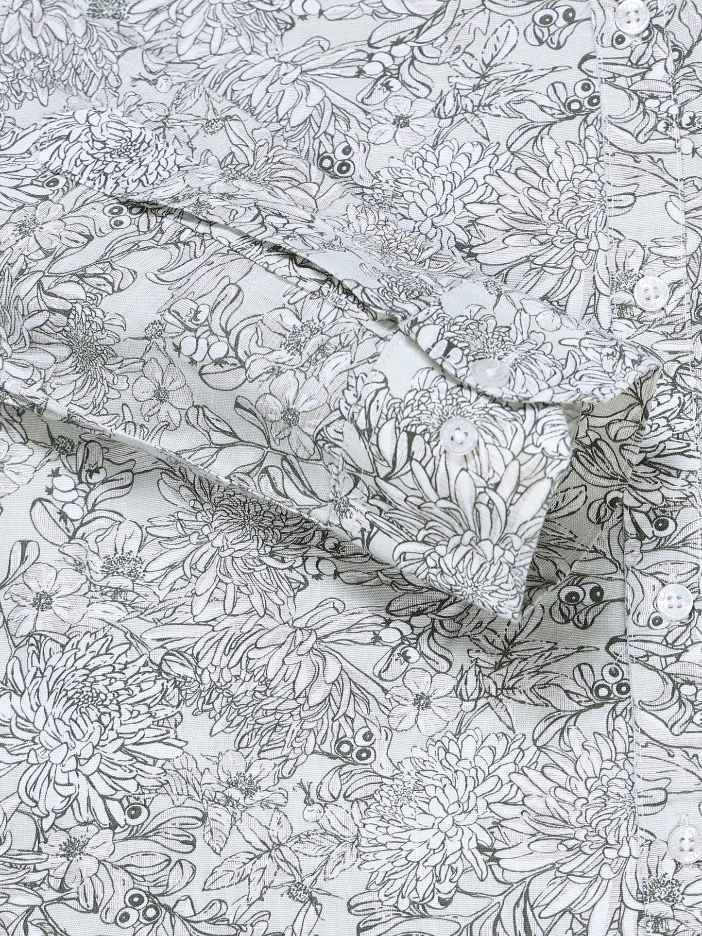 Men's Linen White Botanical Line Art Printed Shirt