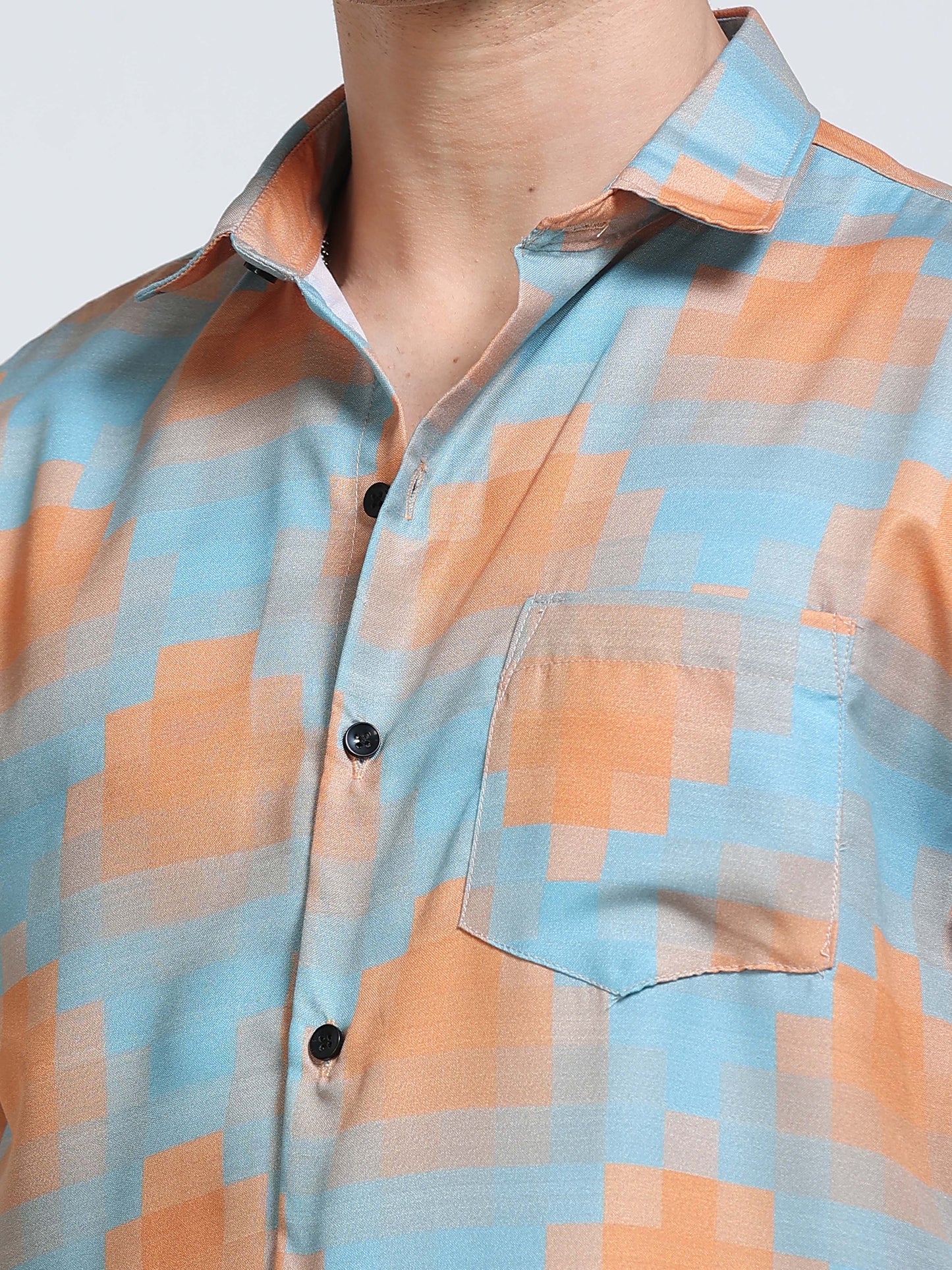 Men's Rayan Sky Blue Peach Abstract Cloud Wash Printed Half Sleeve Shirt