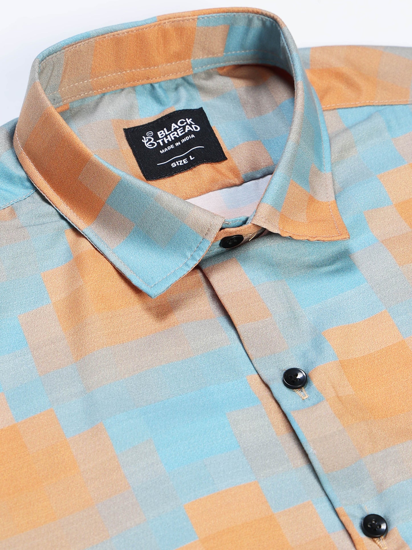Men's Rayan Sky Blue Peach Abstract Cloud Wash Printed Half Sleeve Shirt