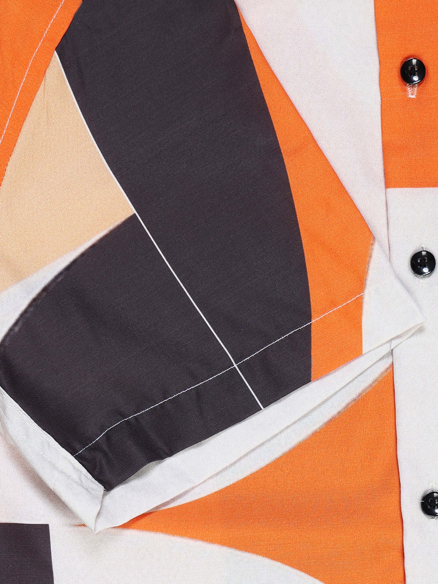 Men's Rayan White Orange Black Abstract Colour Block Printed Half Sleeve Shirt