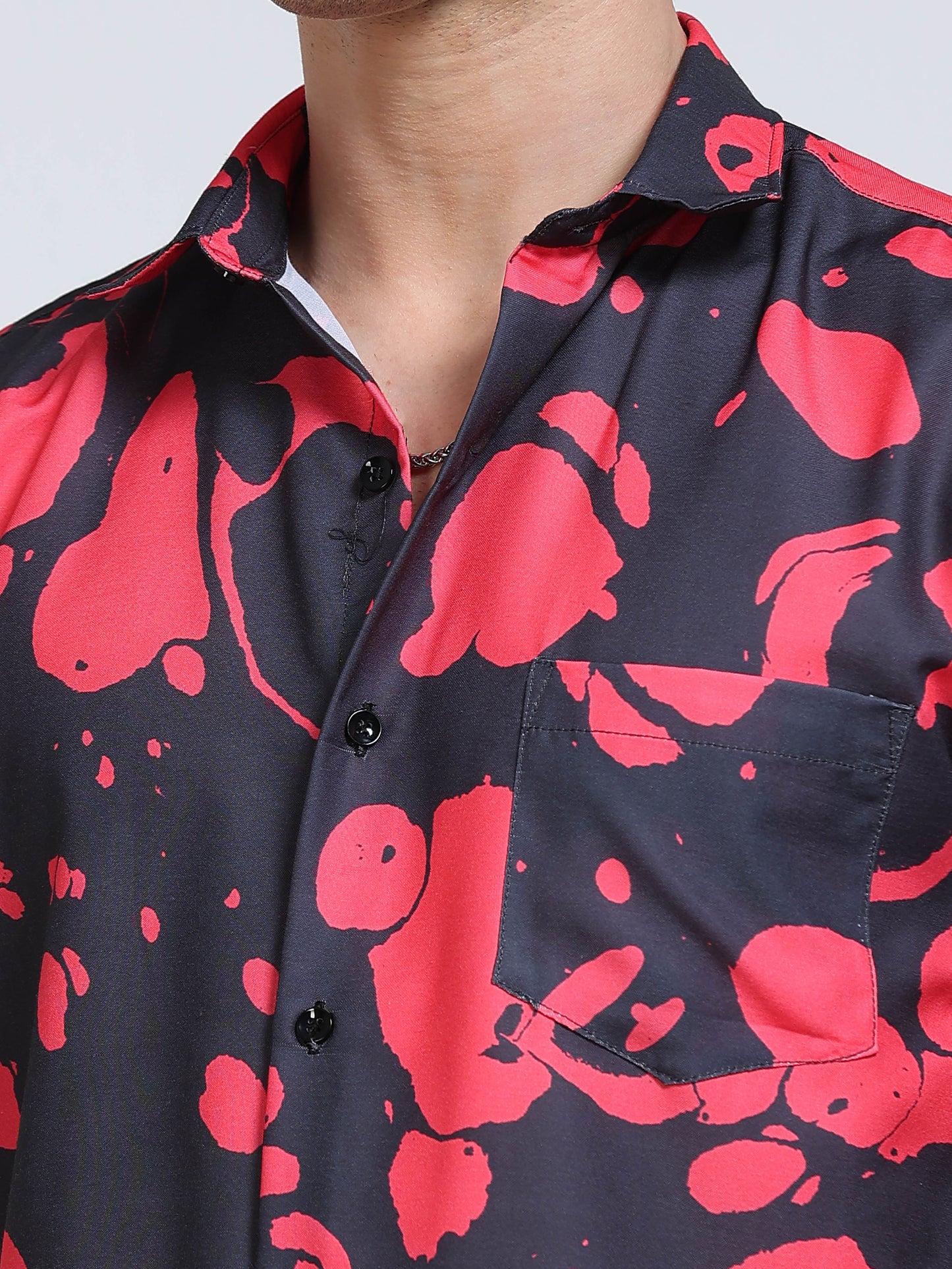 Men's Rayan Black Hot Pink Abstract Ink Blob Printed Half Sleeve Shirt