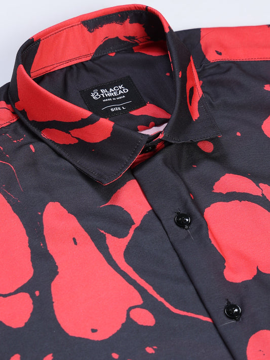 Men's Rayan Black Hot Pink Abstract Ink Blob Printed Half Sleeve Shirt