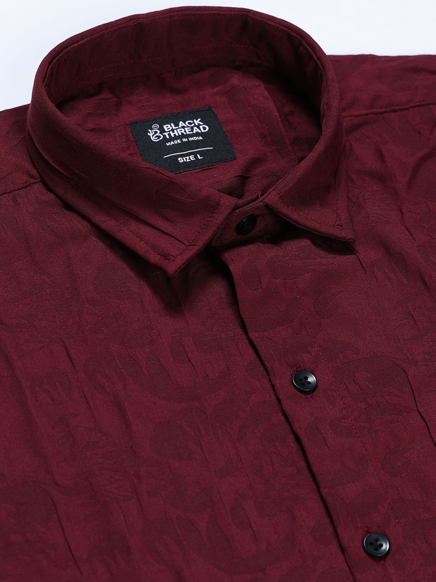 Men's Wine Maroon Abstract Crinkle Textured Casual Shirt