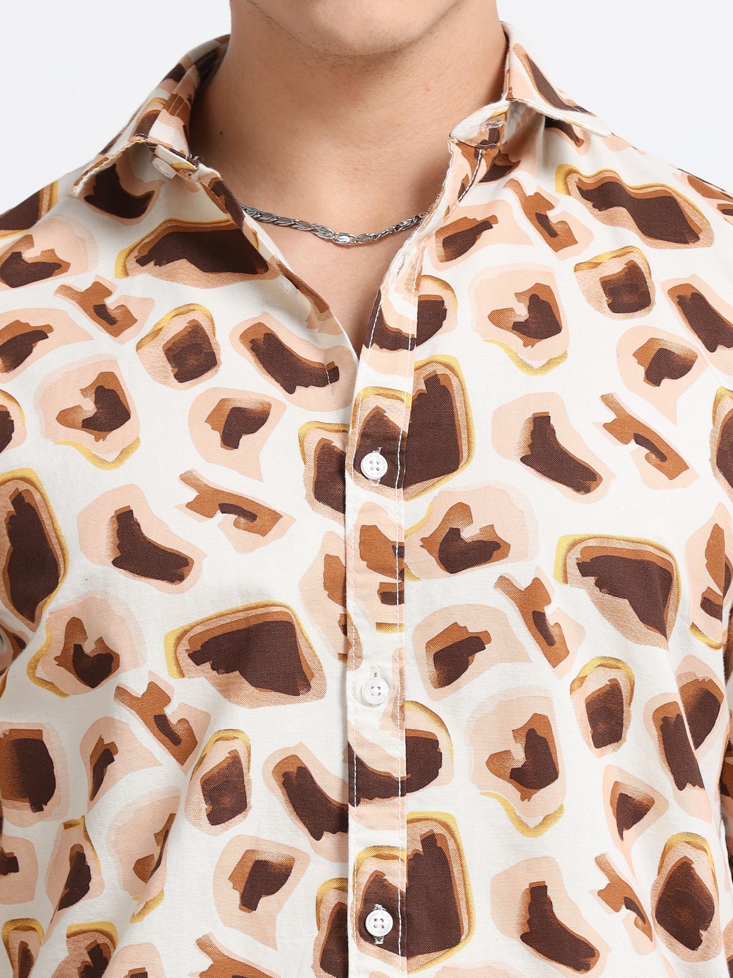 Men’s Brown & Cream Abstract Printed Cotton Shirt by Black Thread