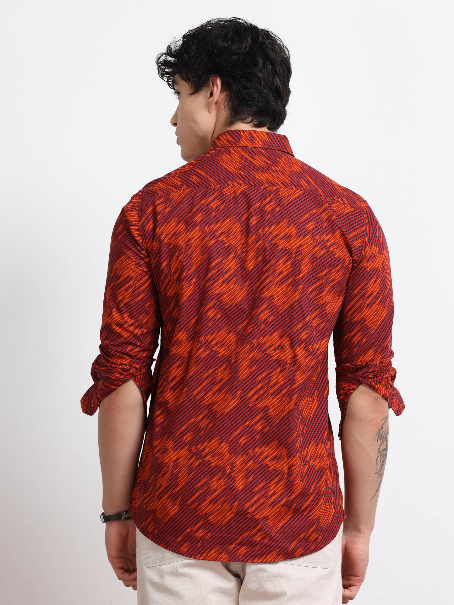 Men’s Rust Orange Abstract Printed Cotton Shirt by Black Thread