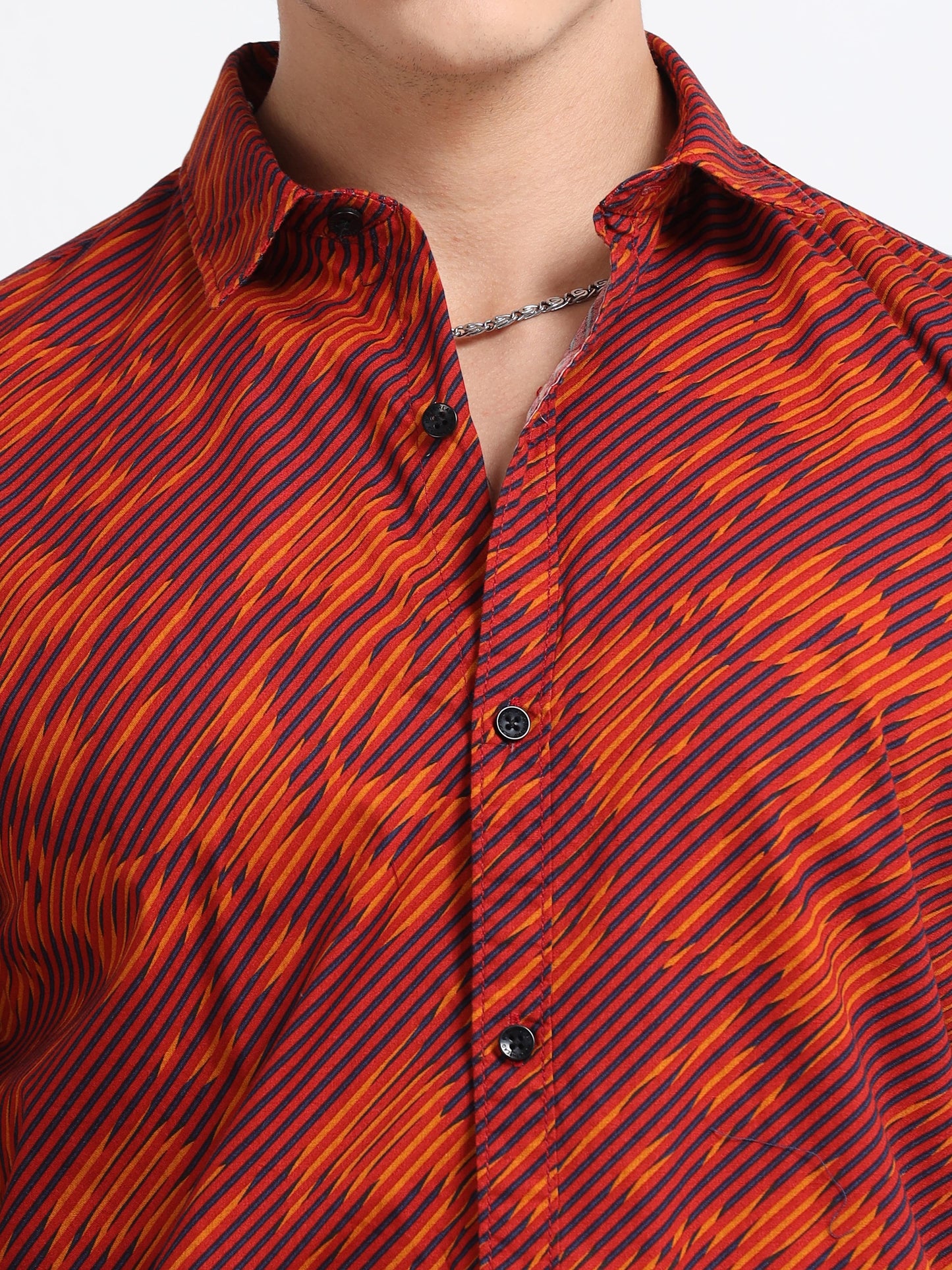 Men’s Rust Orange Abstract Printed Cotton Shirt by Black Thread