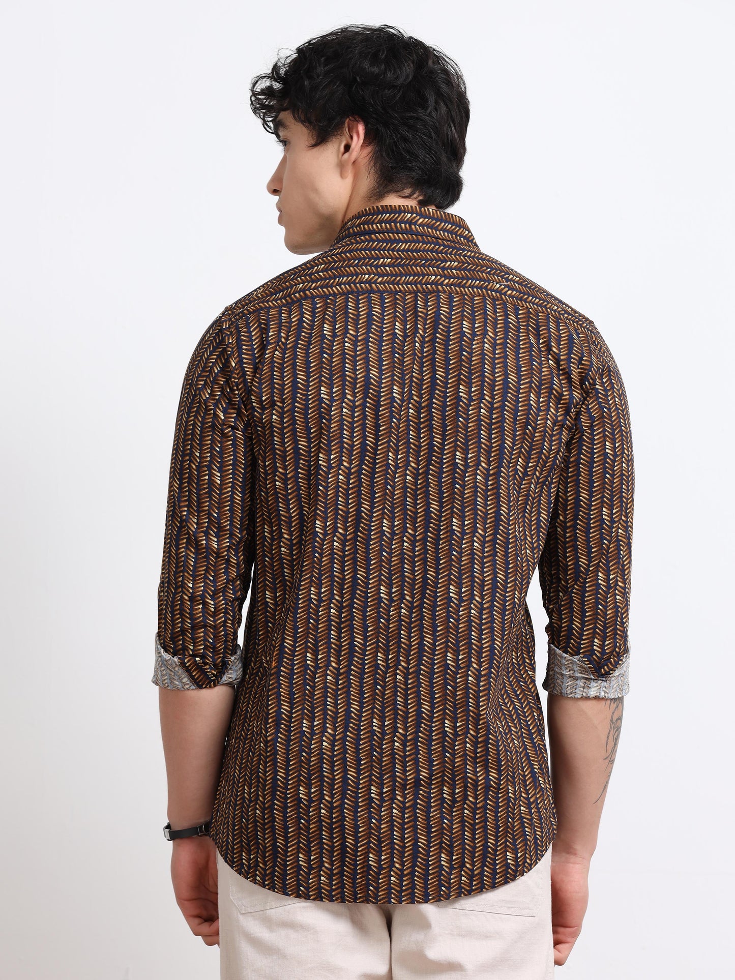 Men’s Black & Mustard Geometric Printed Cotton Shirt by Black Thread