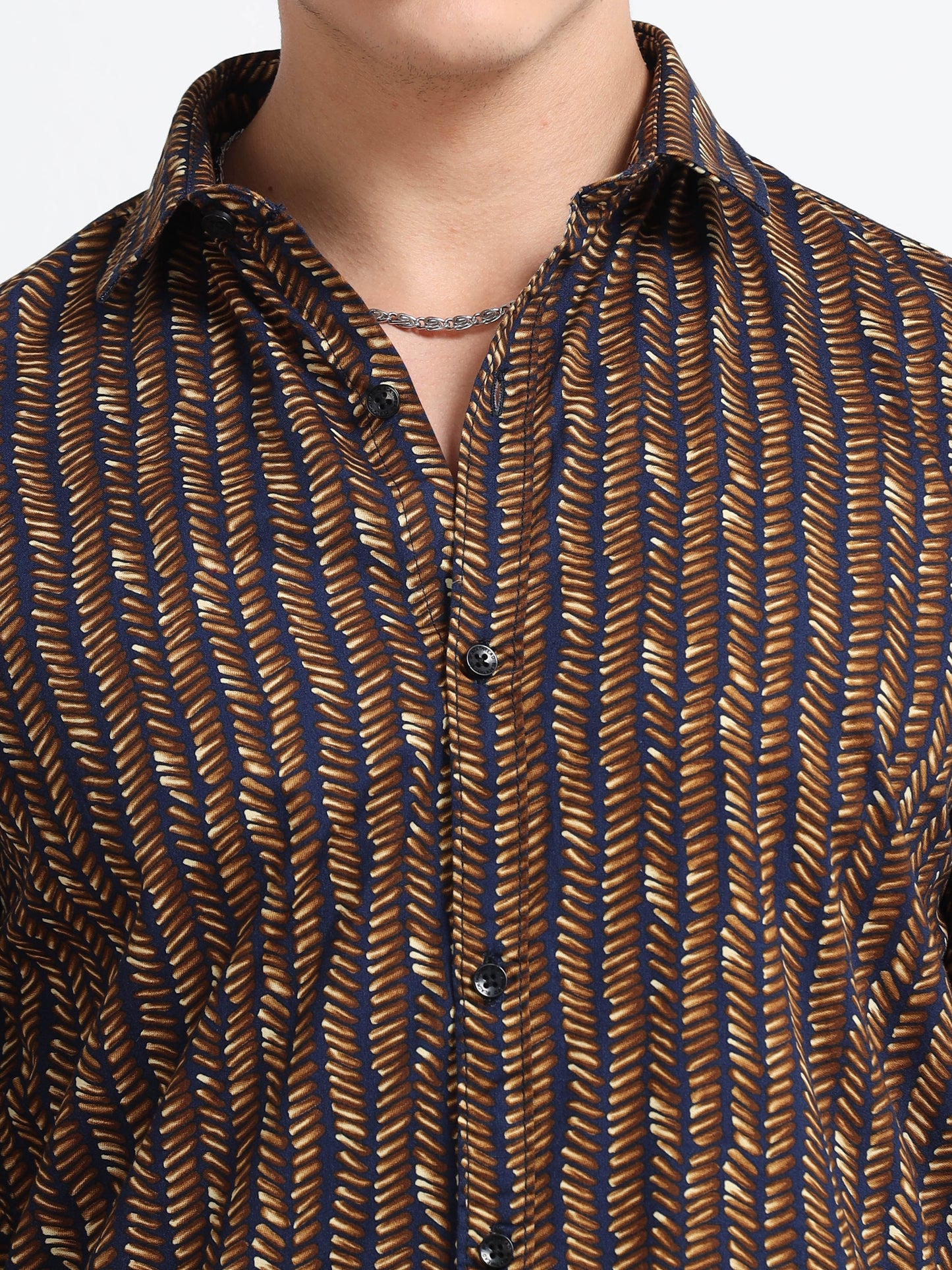 Men’s Black & Mustard Geometric Printed Cotton Shirt by Black Thread