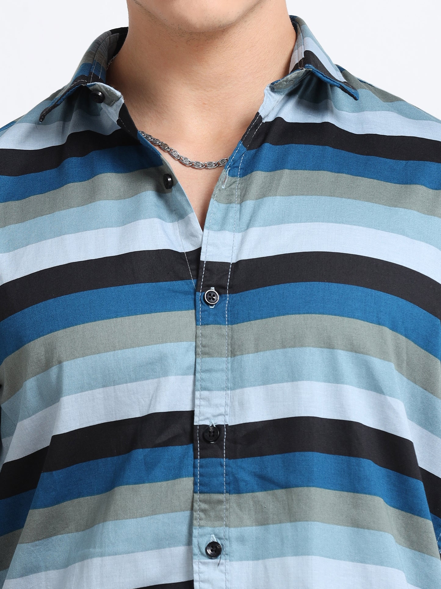 Men’s Blue Multi-Stripe Cotton Shirt by Black Thread