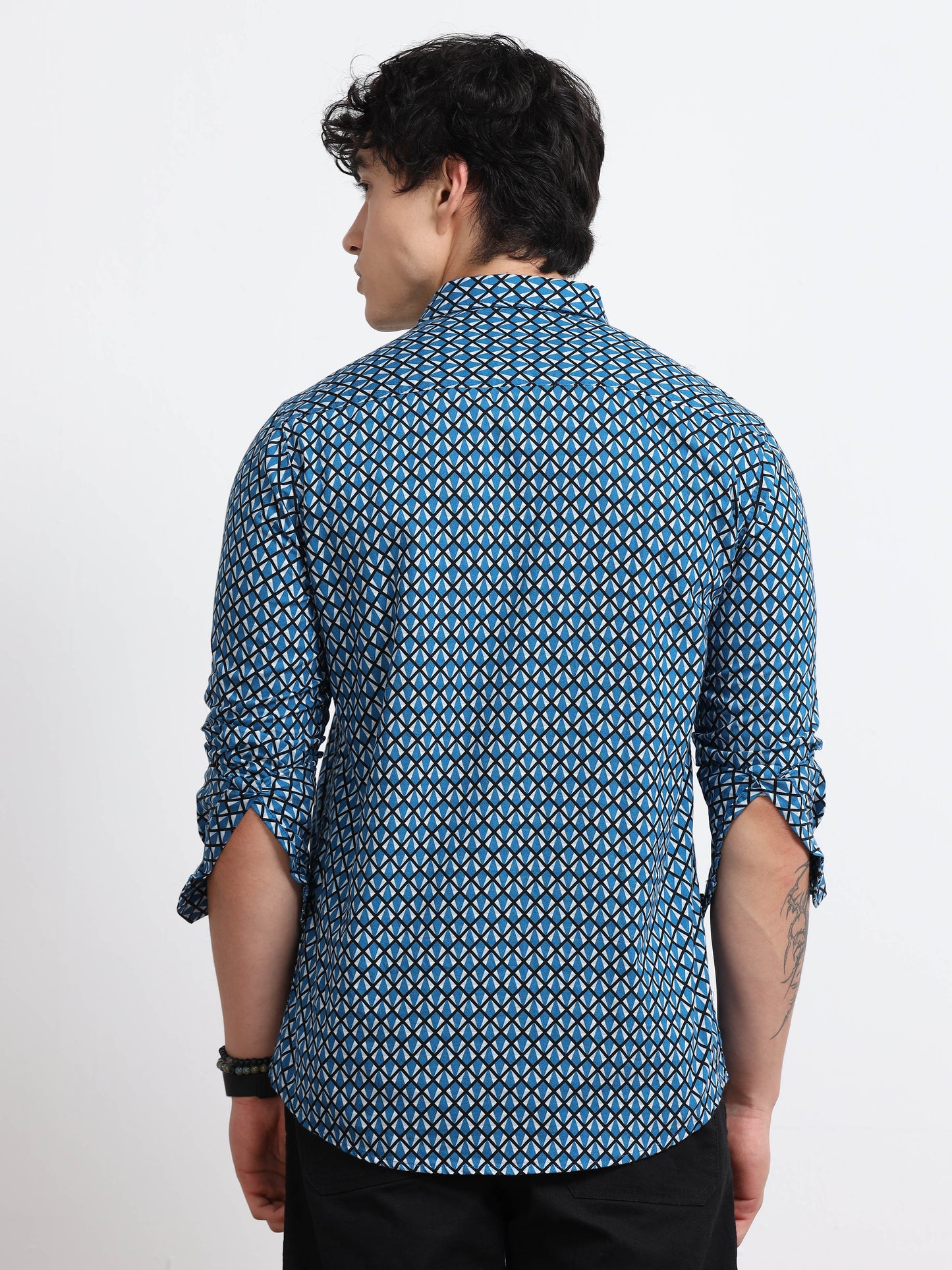 Men’s Blue Geometric Printed Cotton Shirt by Black Thread