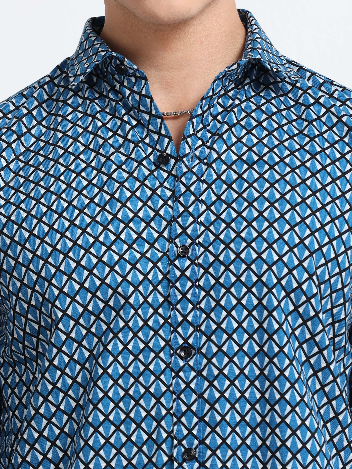 Men’s Blue Geometric Printed Cotton Shirt by Black Thread