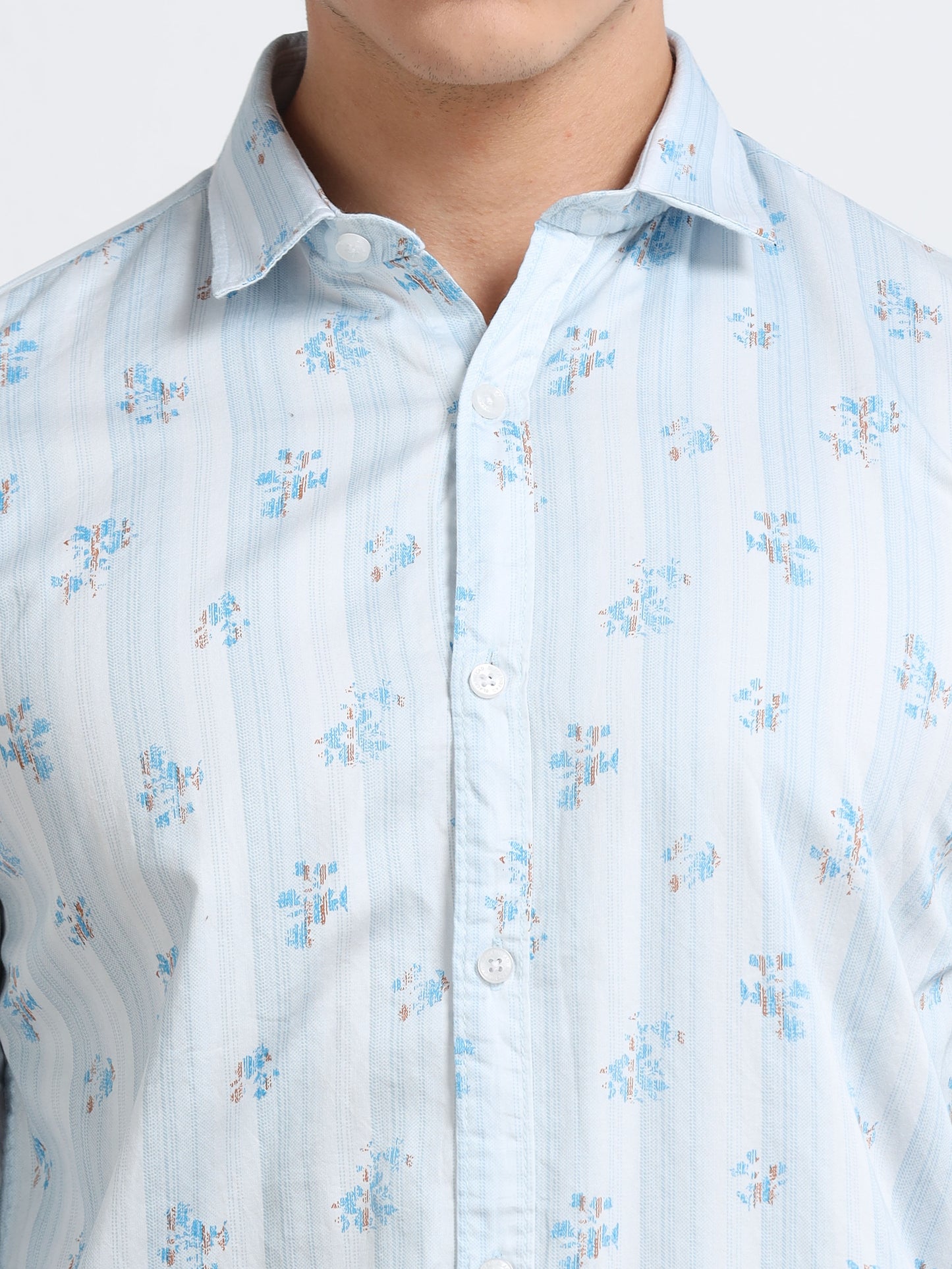 Men’s Light Blue Palm Print Cotton Shirt