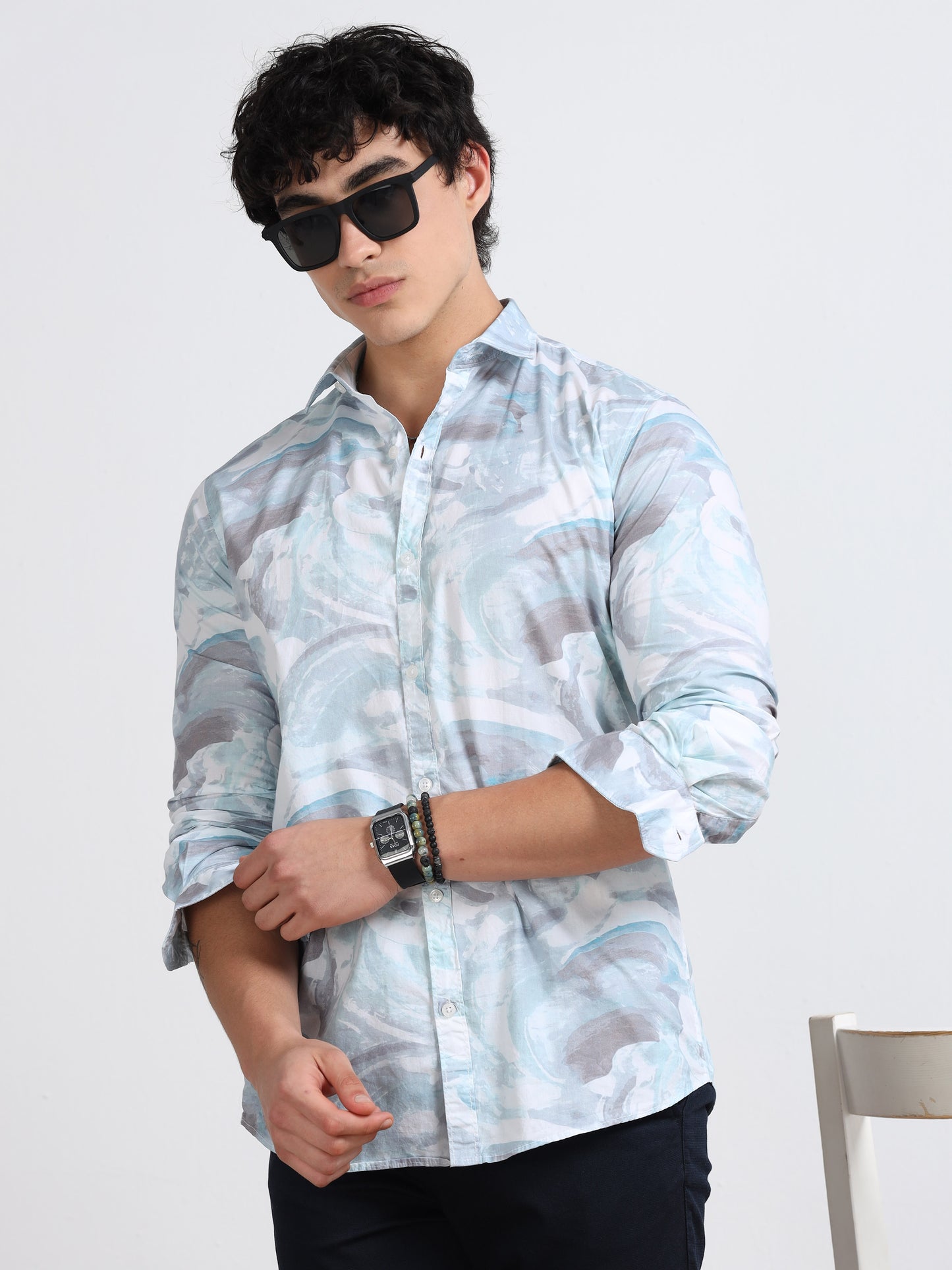 Men’s White &amp; Grey Tropical Breeze Cotton Shirt