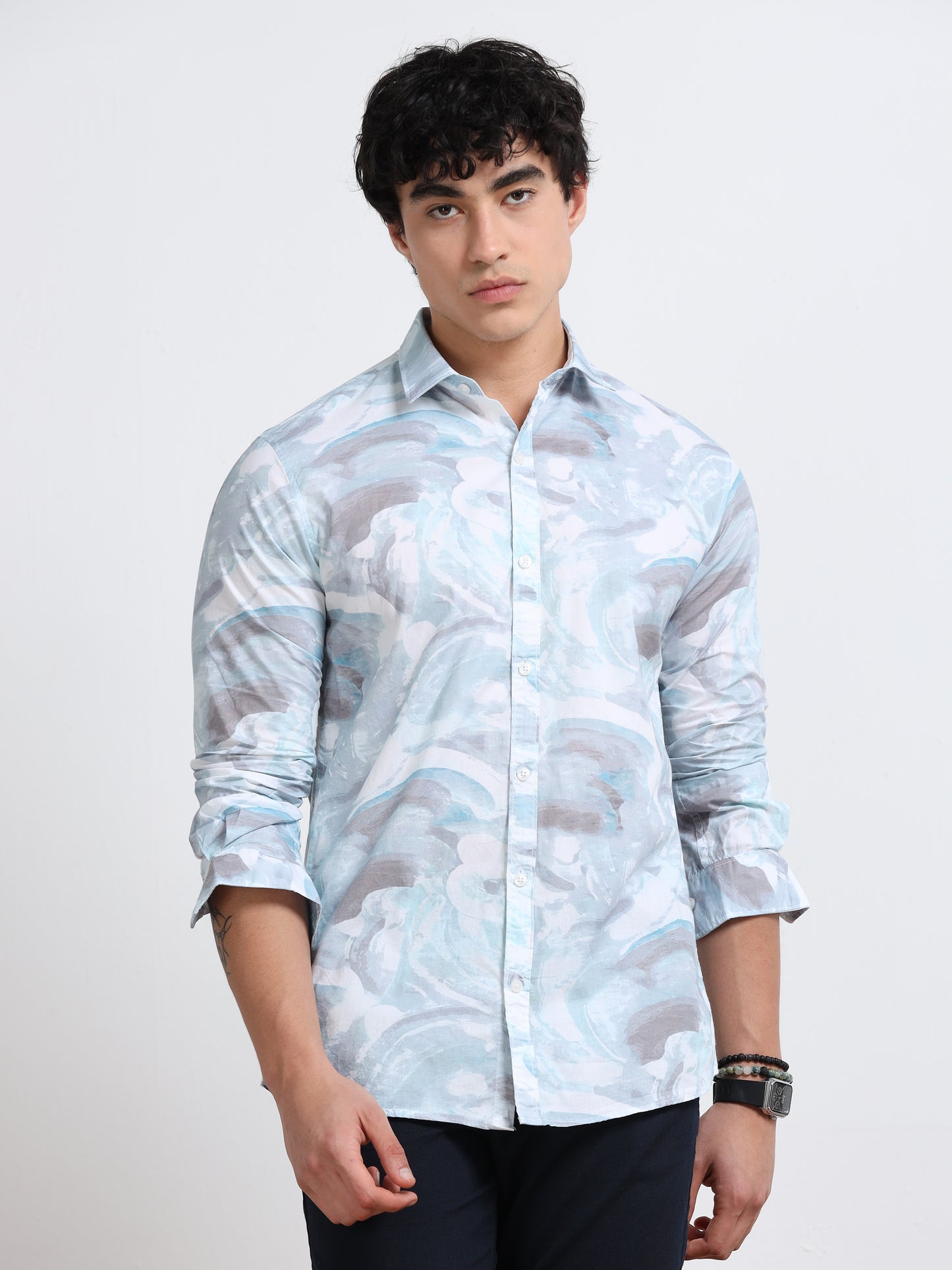 Men’s White &amp; Grey Tropical Breeze Cotton Shirt