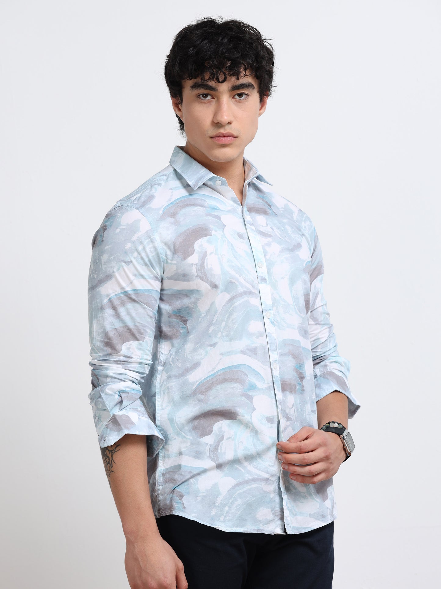 Men’s White &amp; Grey Tropical Breeze Cotton Shirt