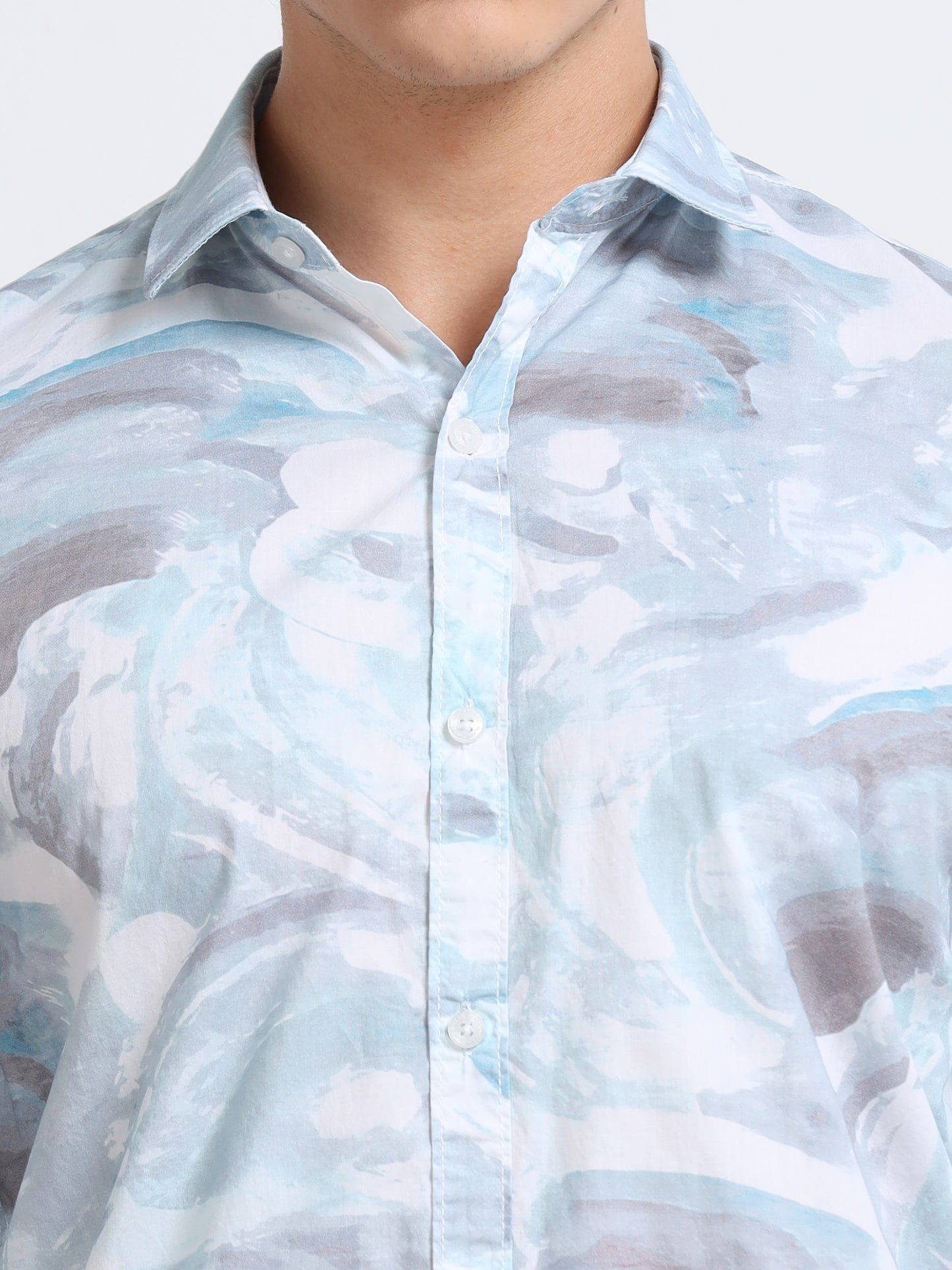 Men’s White &amp; Grey Tropical Breeze Cotton Shirt