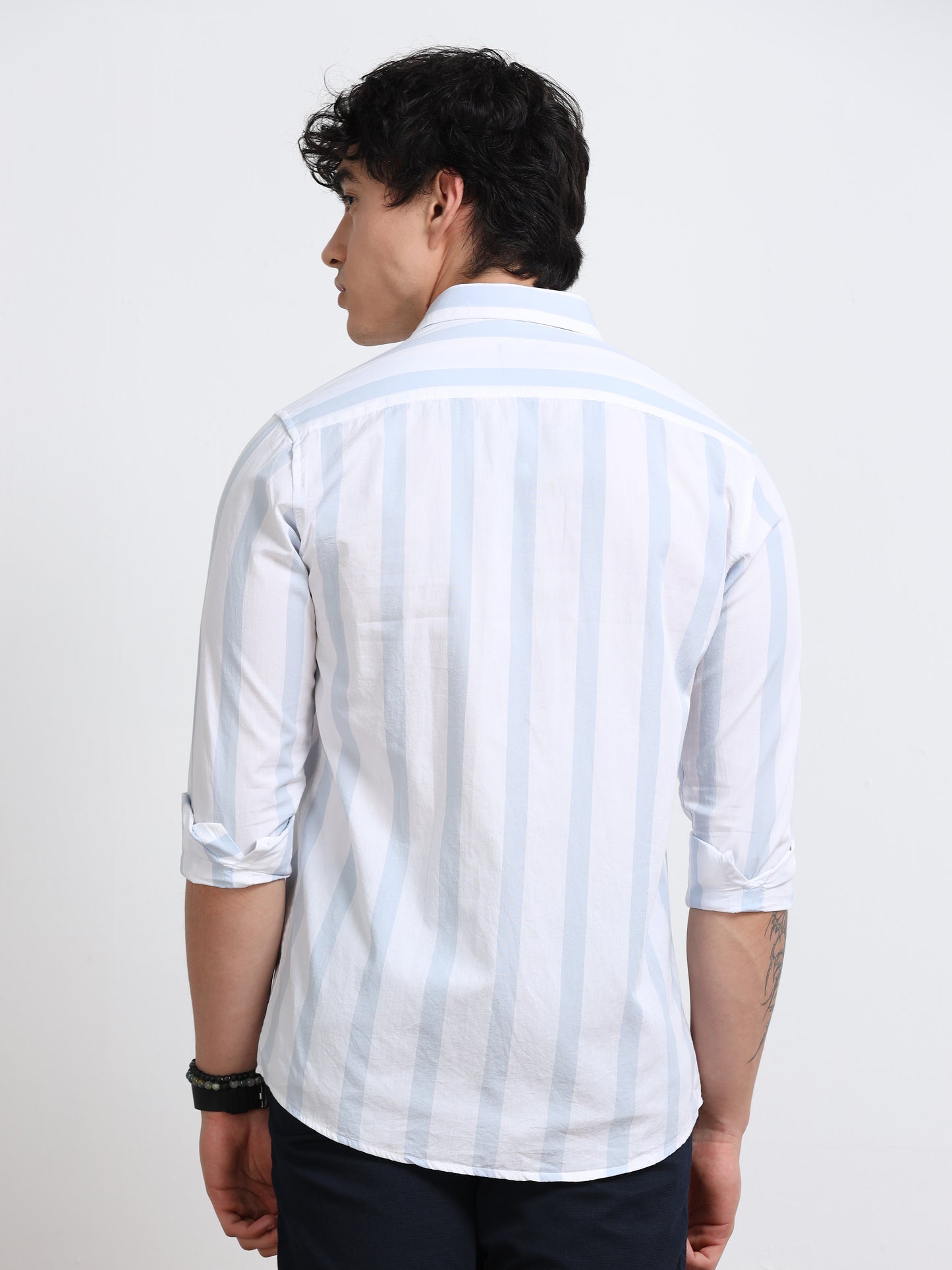 Men’s White &amp; Sky Blue Stripe Cotton Shirt