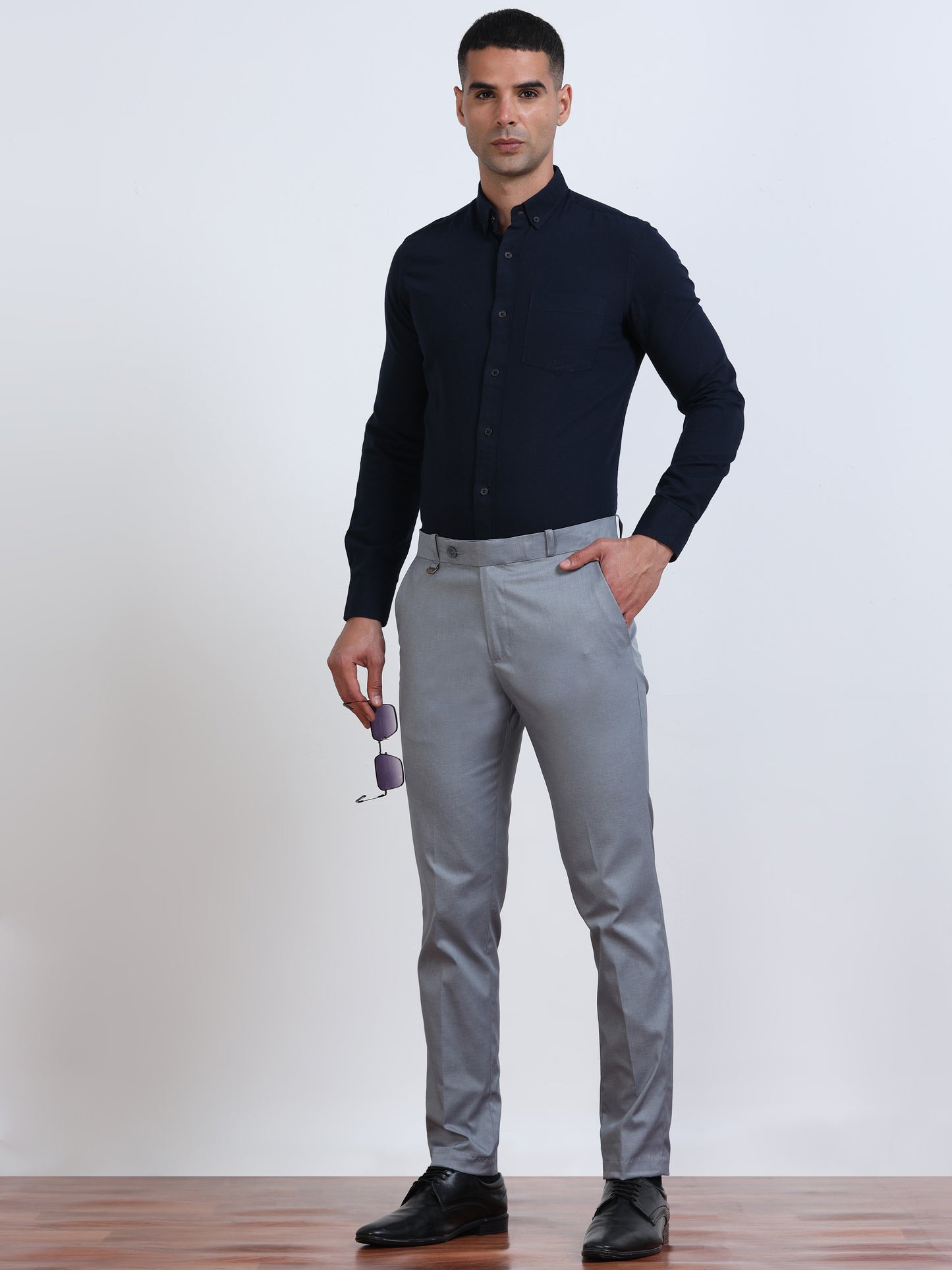 Men's Light Blue Formal Regular  Fit Trousers