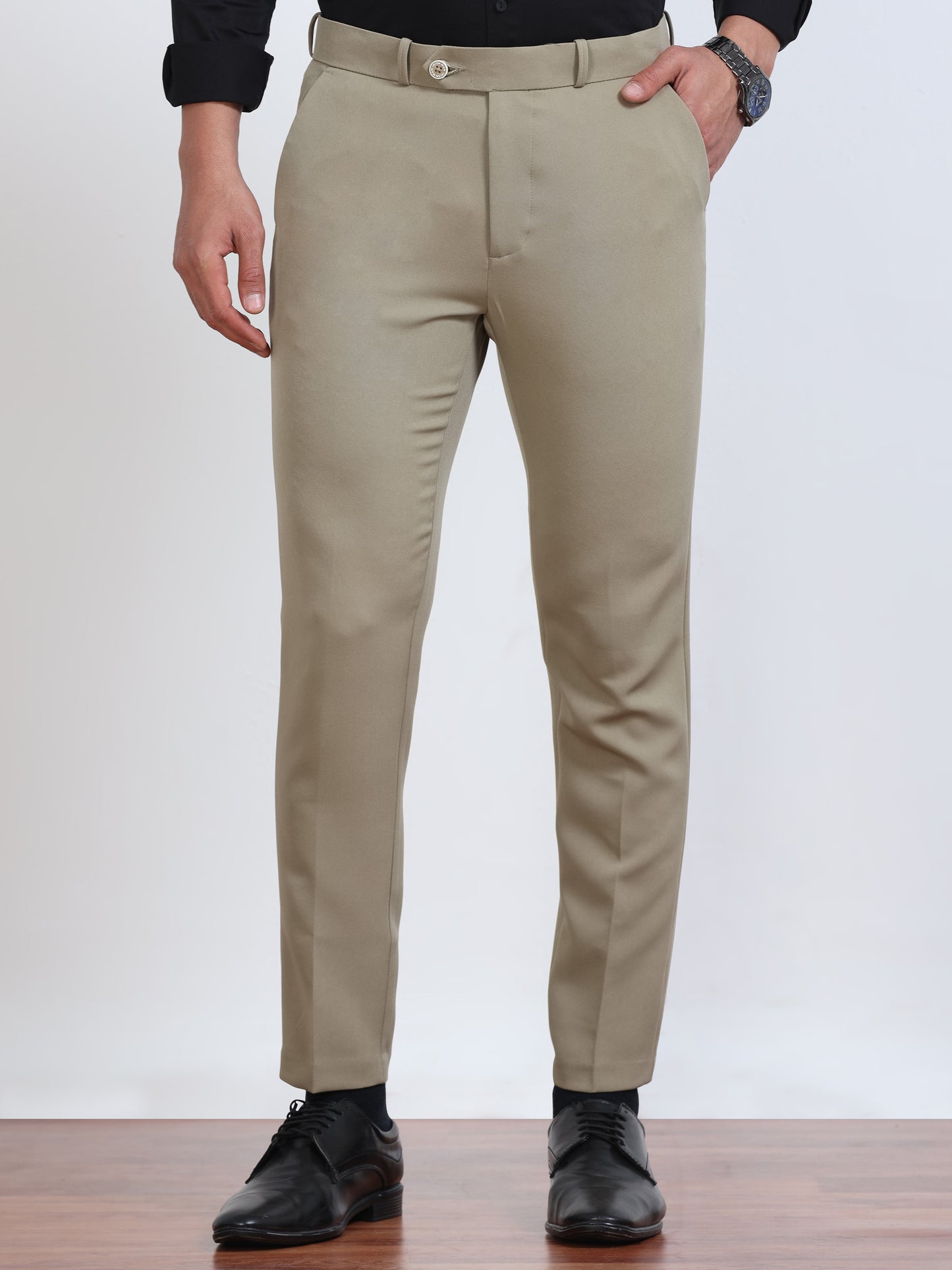 Men's Light Green Formal Ankle Fit Trousers