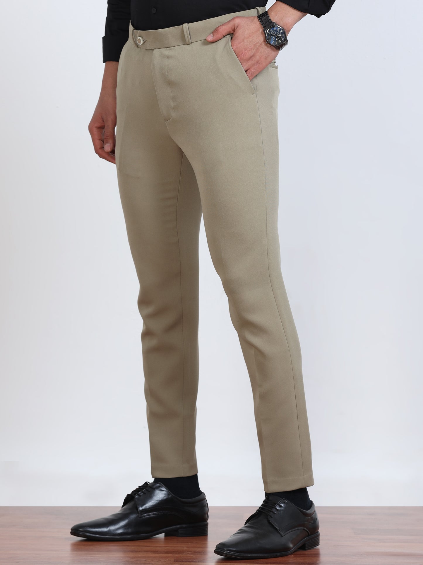 Men's Light Green Formal Ankle Fit Trousers