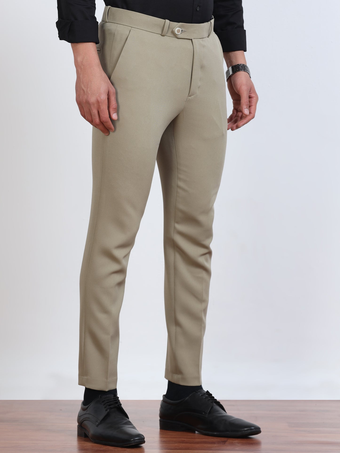 Men's Light Green Formal Ankle Fit Trousers