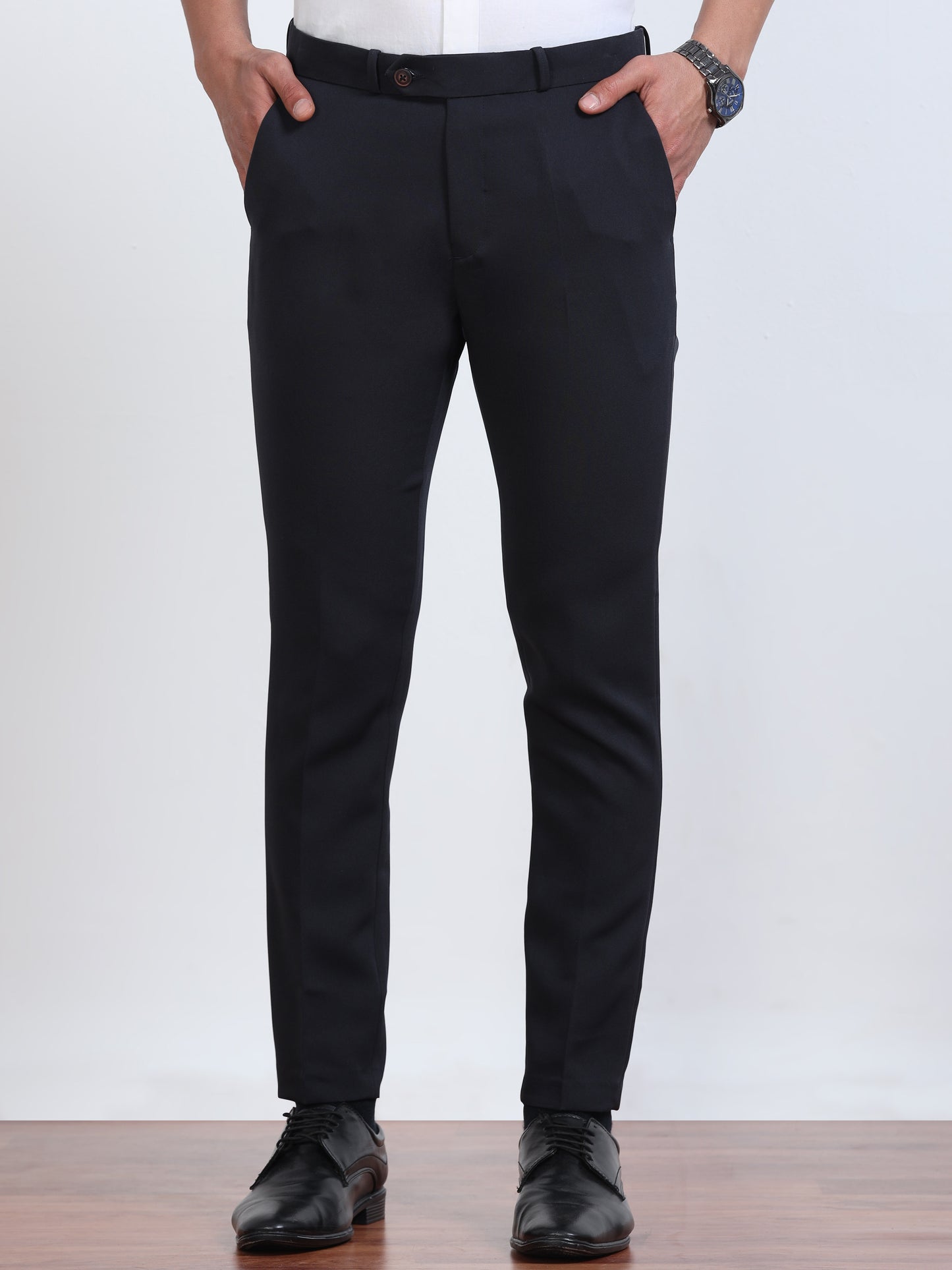 Men's Navy Blue Formal Ankle Fit Trousers