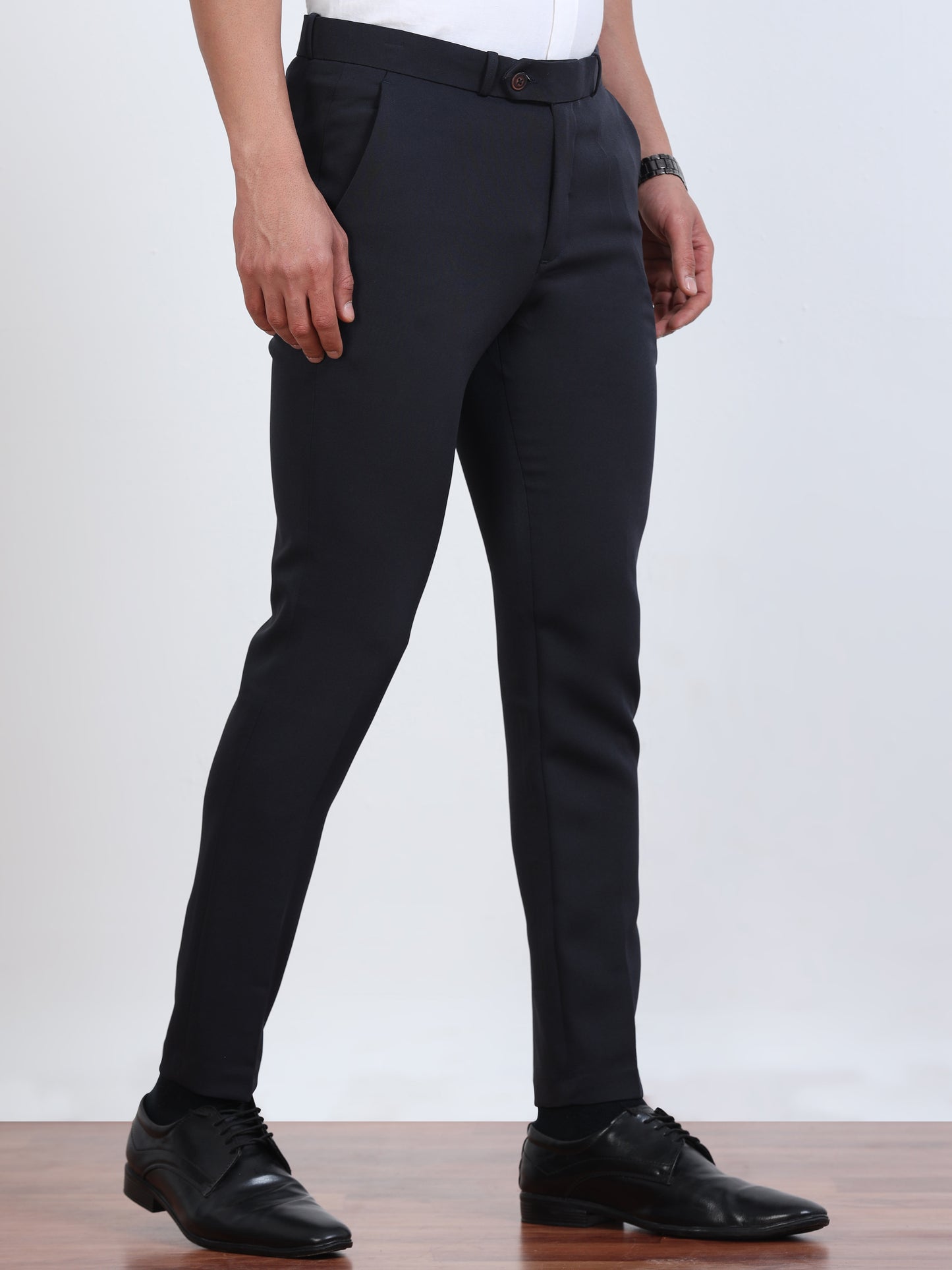 Men's Navy Blue Formal Ankle Fit Trousers