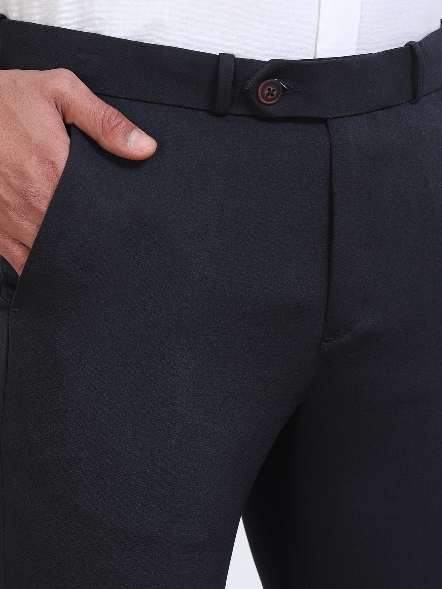 Men's Navy Blue Formal Ankle Fit Trousers
