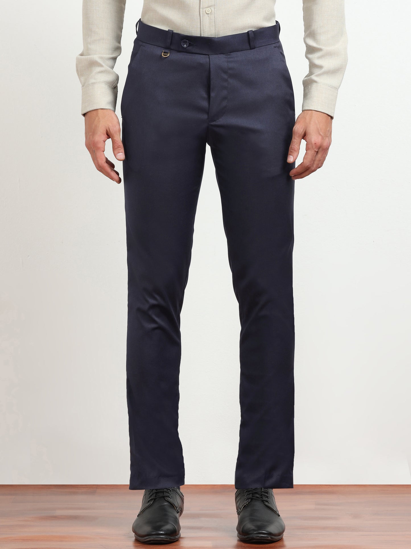 Men's Navy Blue Formal Regular Fit Trousers