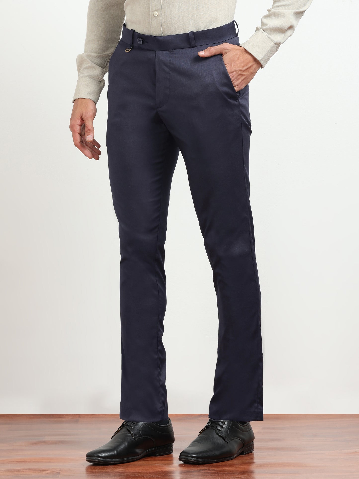 Men's Navy Blue Formal Regular Fit Trousers