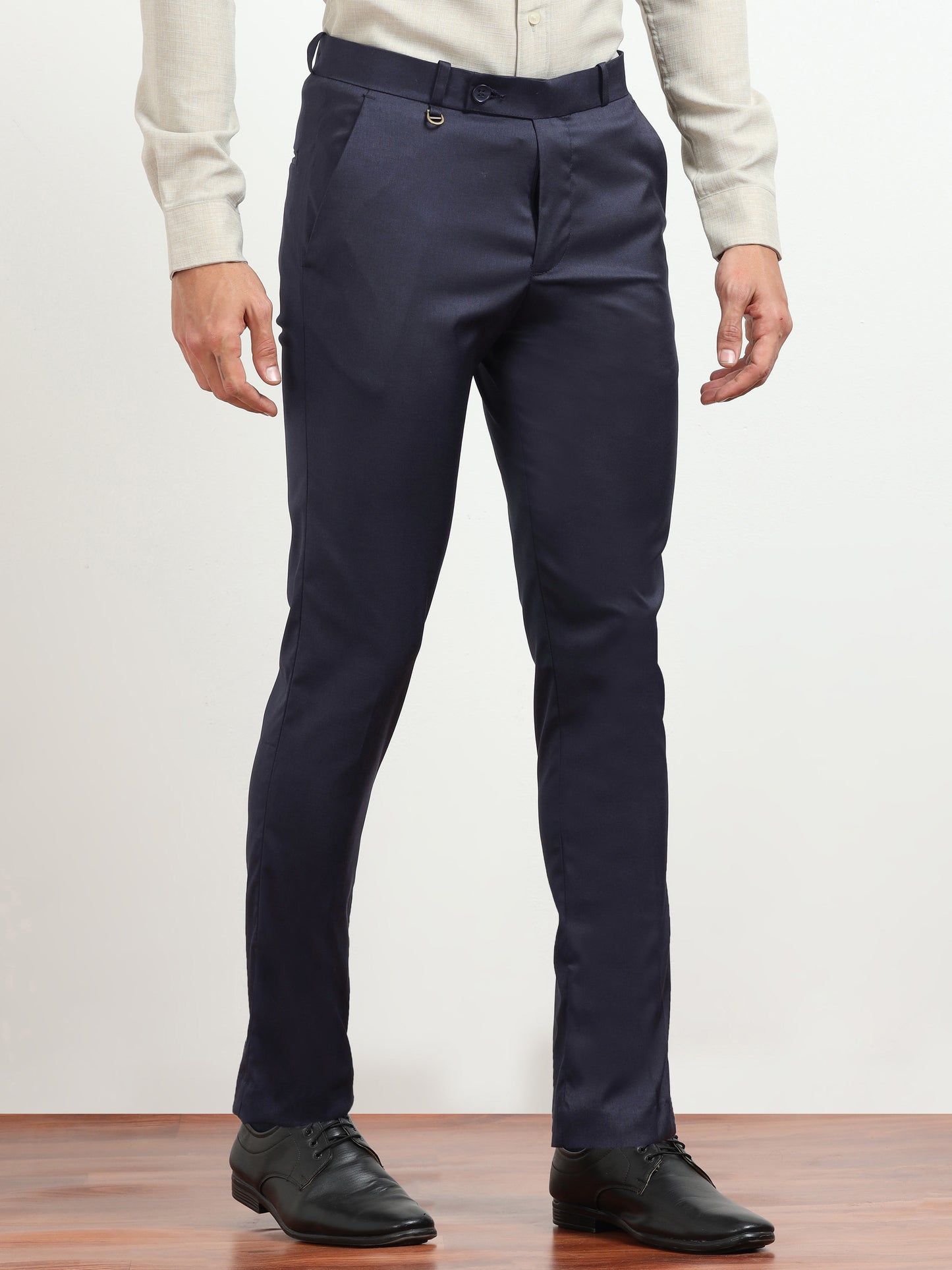 Men's Navy Blue Formal Regular Fit Trousers