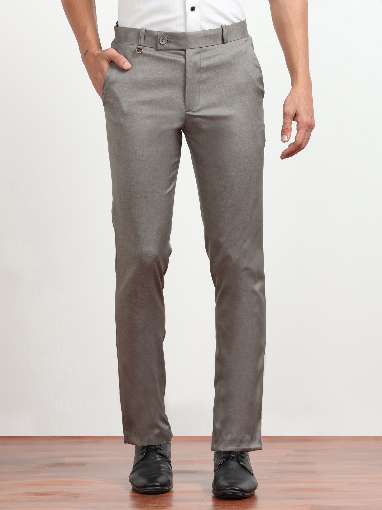 Men's Dark Grey Formal Regular Fit Trousers