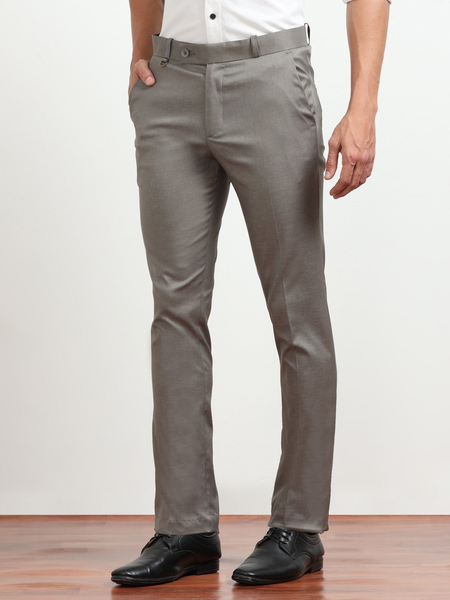 Men's Dark Grey Formal Regular Fit Trousers