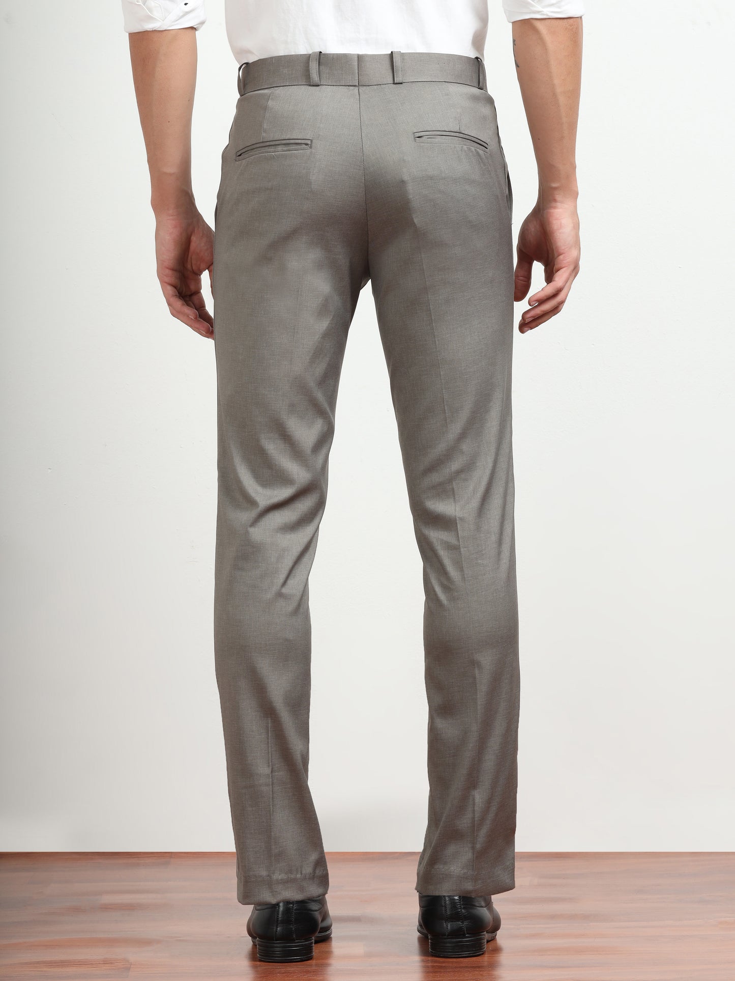 Men's Dark Grey Formal Regular Fit Trousers